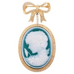 Vintage Pendant/Brooch Set with a Green Eight Cameo Depicting a Portrait of a Lady