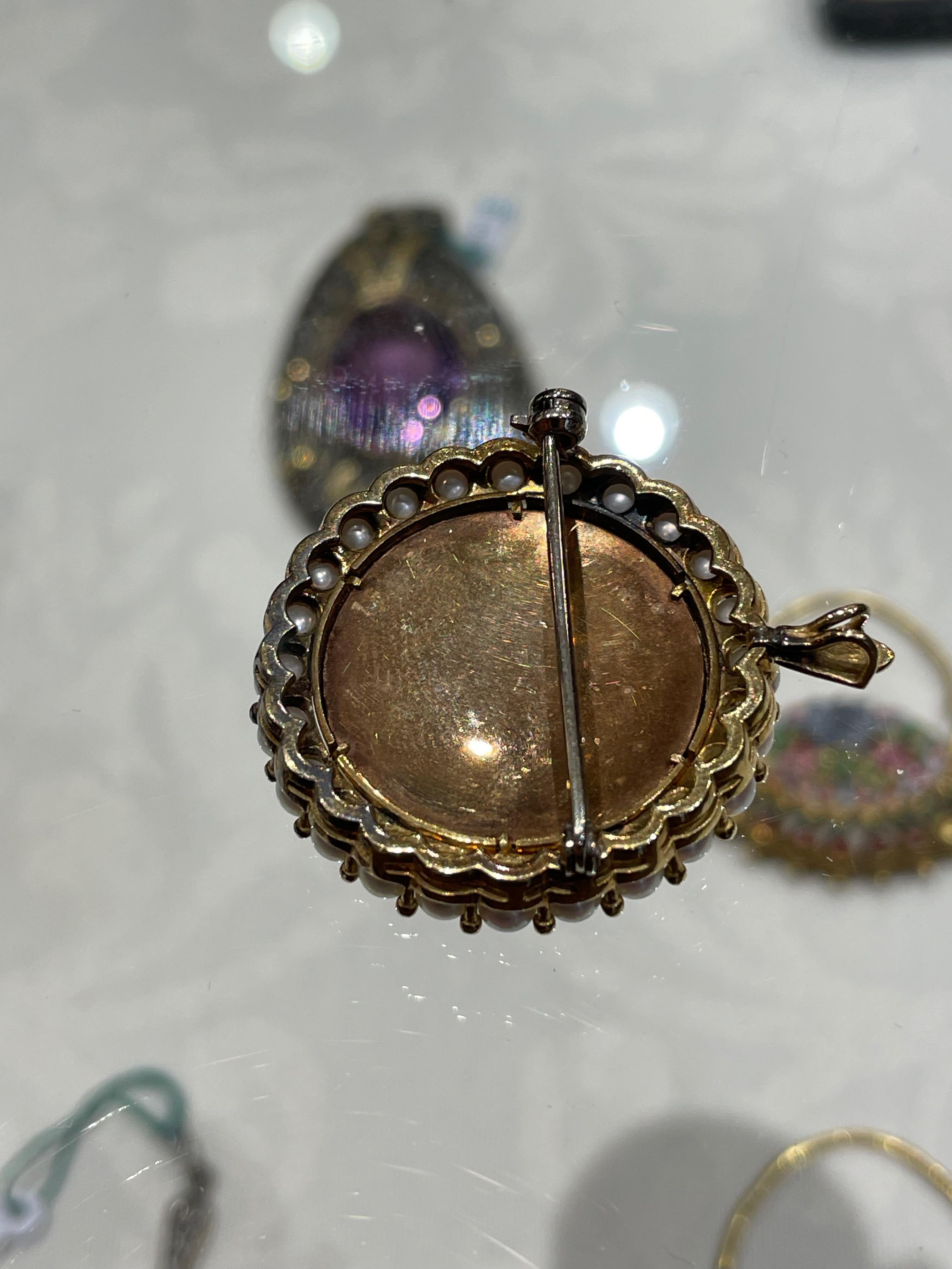 Pendant Brooch with Floral Enamels and Pearls For Sale 2