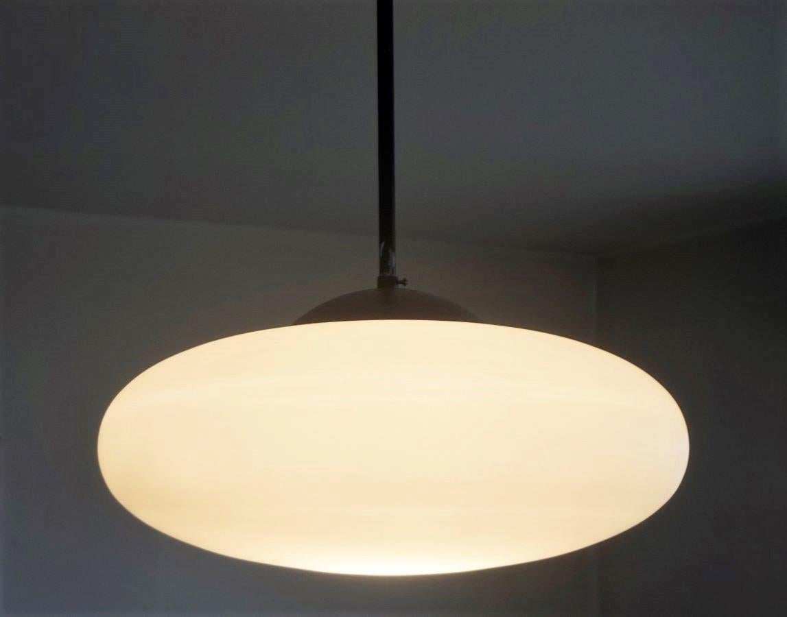 Pendant by Arredoluce, Italy, 1950s, Brushed Satin Glass Diffuser For Sale 2