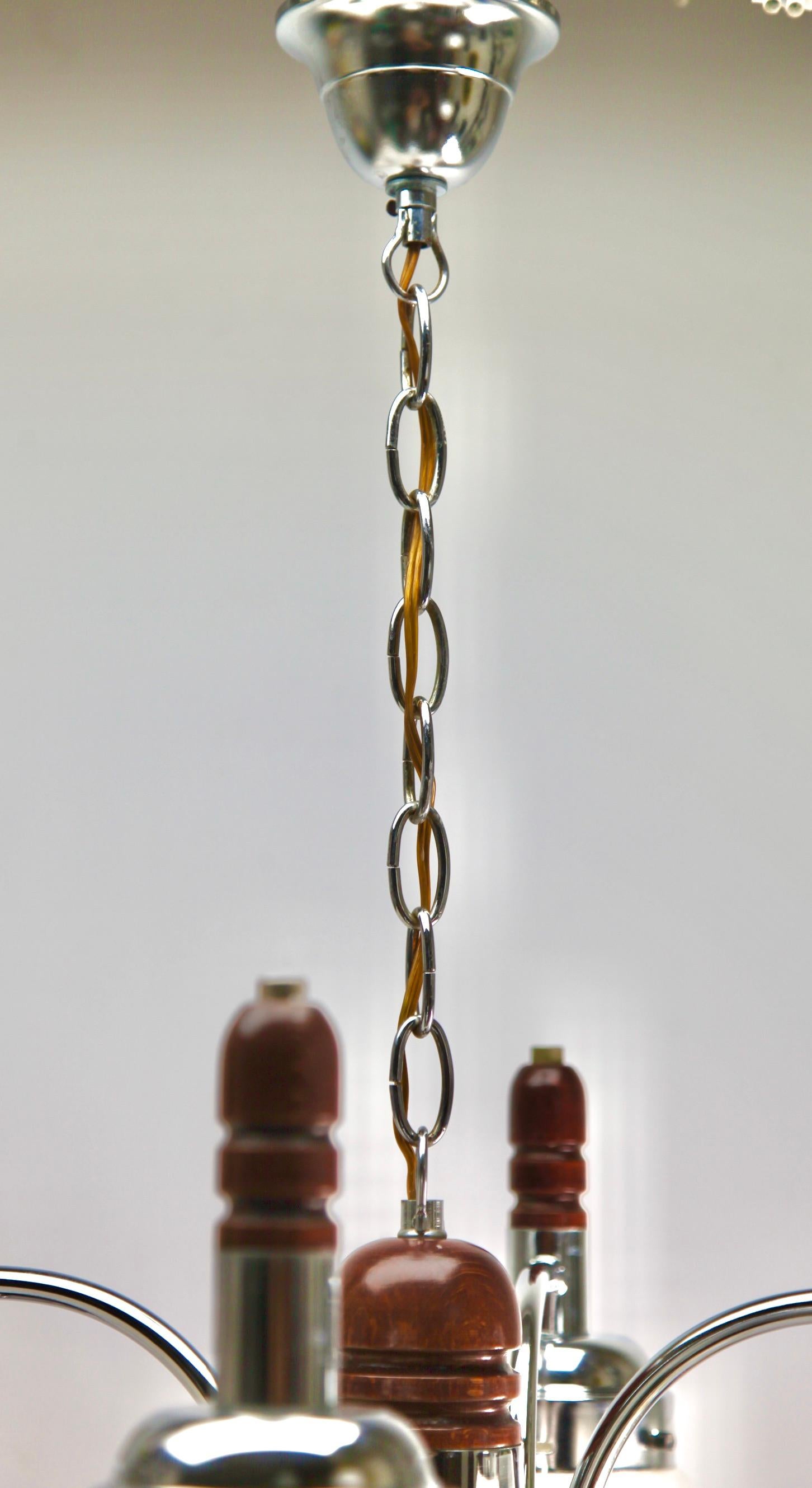 Italian Pendant by Mazzega with 4 Globes of Clear Glass with Orange Inclusions For Sale