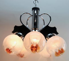 Pendant by Mazzega with 5 Globes of Clear Glass with Orange Inclusions