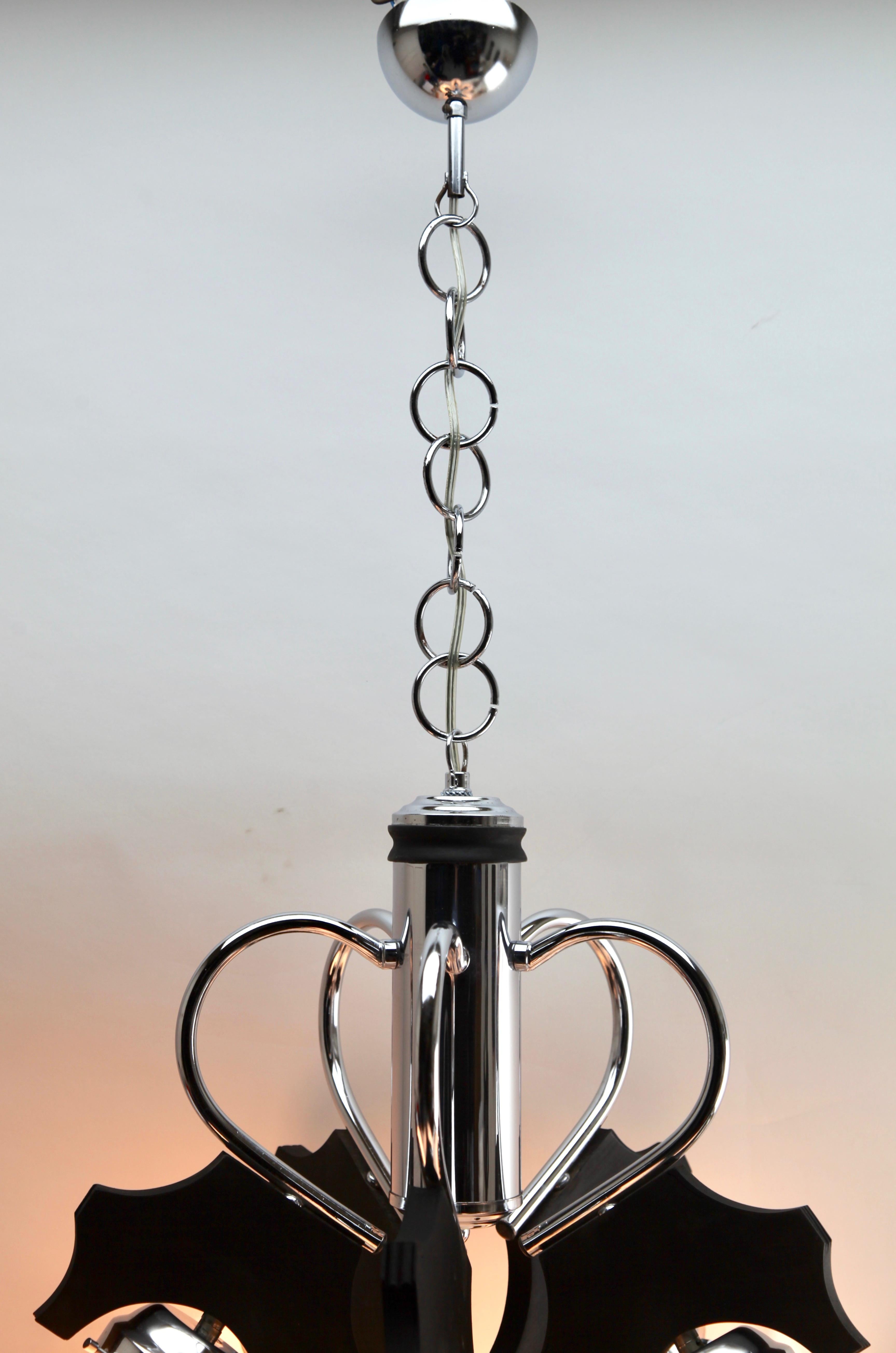 Pendant by Mazzega with 5 Globes of Clear Glass with Orange Inclusions For Sale 1