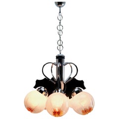 Pendant by Mazzega with 5 Globes of Clear Glass with Orange Inclusions