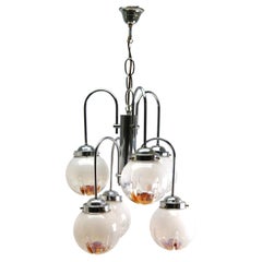 Pendant by Mazzega with 6 Globes of Clear Glass with Orange Inclusions