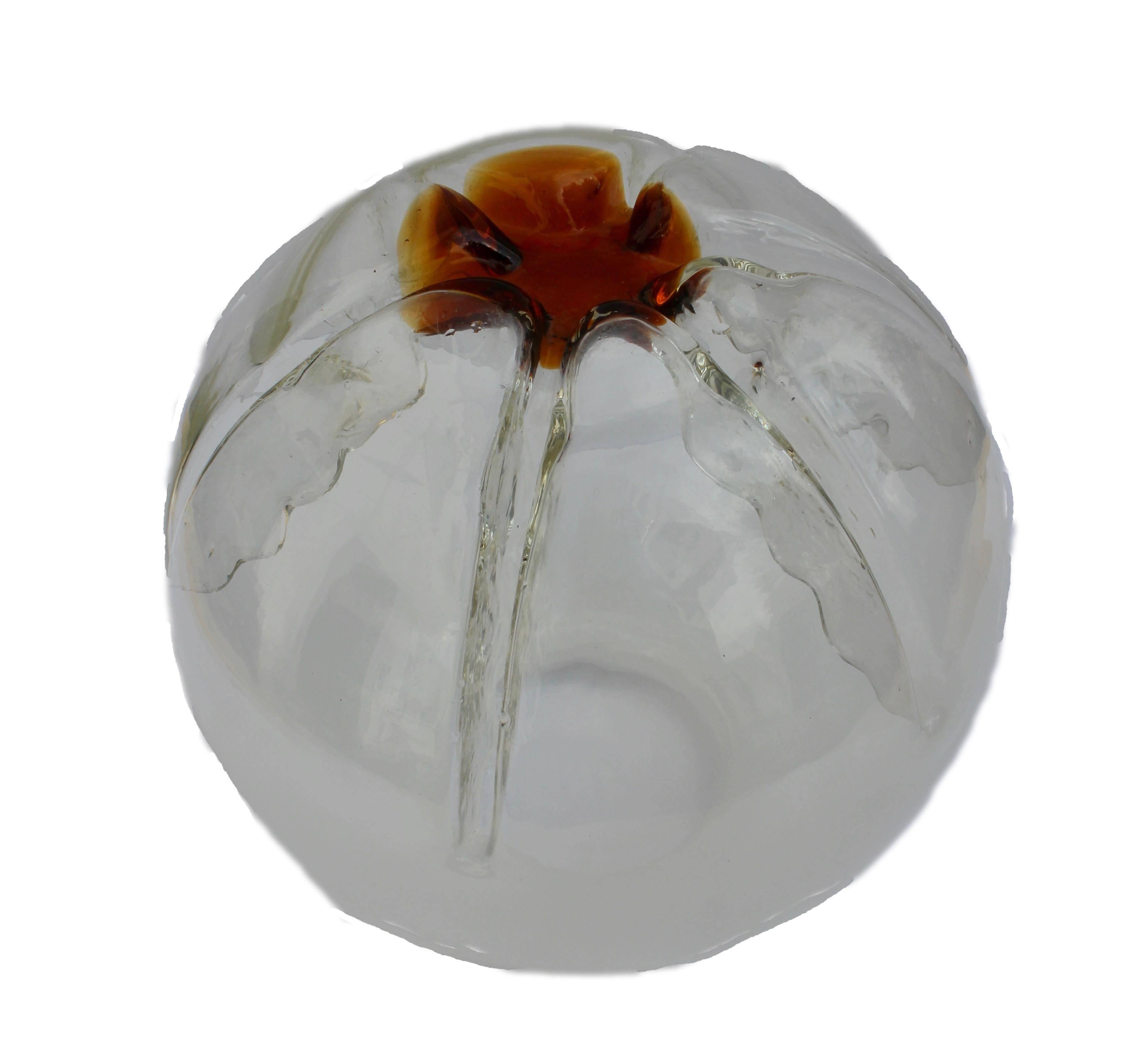 Murano Glass Pendant by Mazzega with Globes of Clear Glass with Orange Inclusions