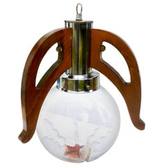Pendant by Mazzega with Globes of Clear Glass with Orange Inclusions