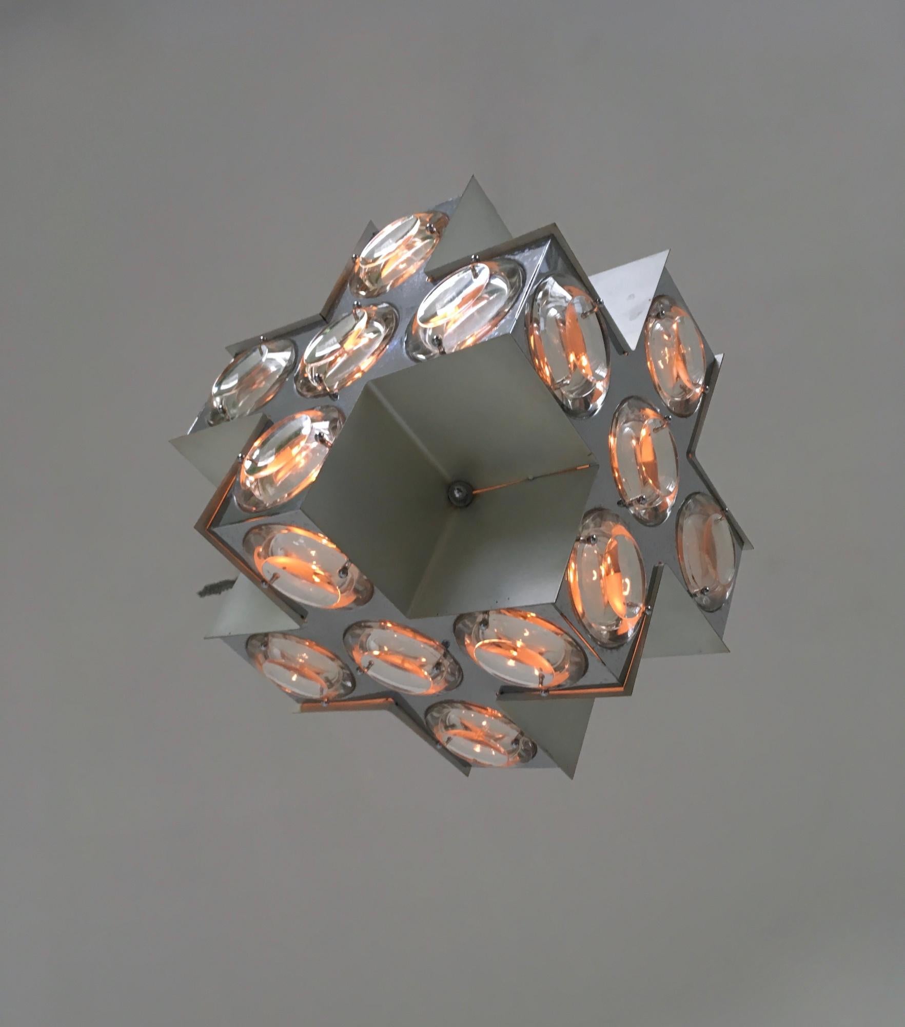 Glass Postmodern Irregular Steel Pendant by Oscar Torlasco Prod by Stilkronen, Italy