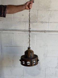 Pendant Ceiling Lamp Brown Pottery Ceramic Vintage Mid-Century Modern