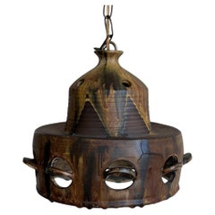 Pendant Ceiling Lamp Brown Pottery Ceramic Vintage Mid-Century Modern
