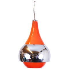 Retro Pendant Ceiling Lamp Style Gae Aulenti Murano Glass Metal Chromium, Italy, 1970s