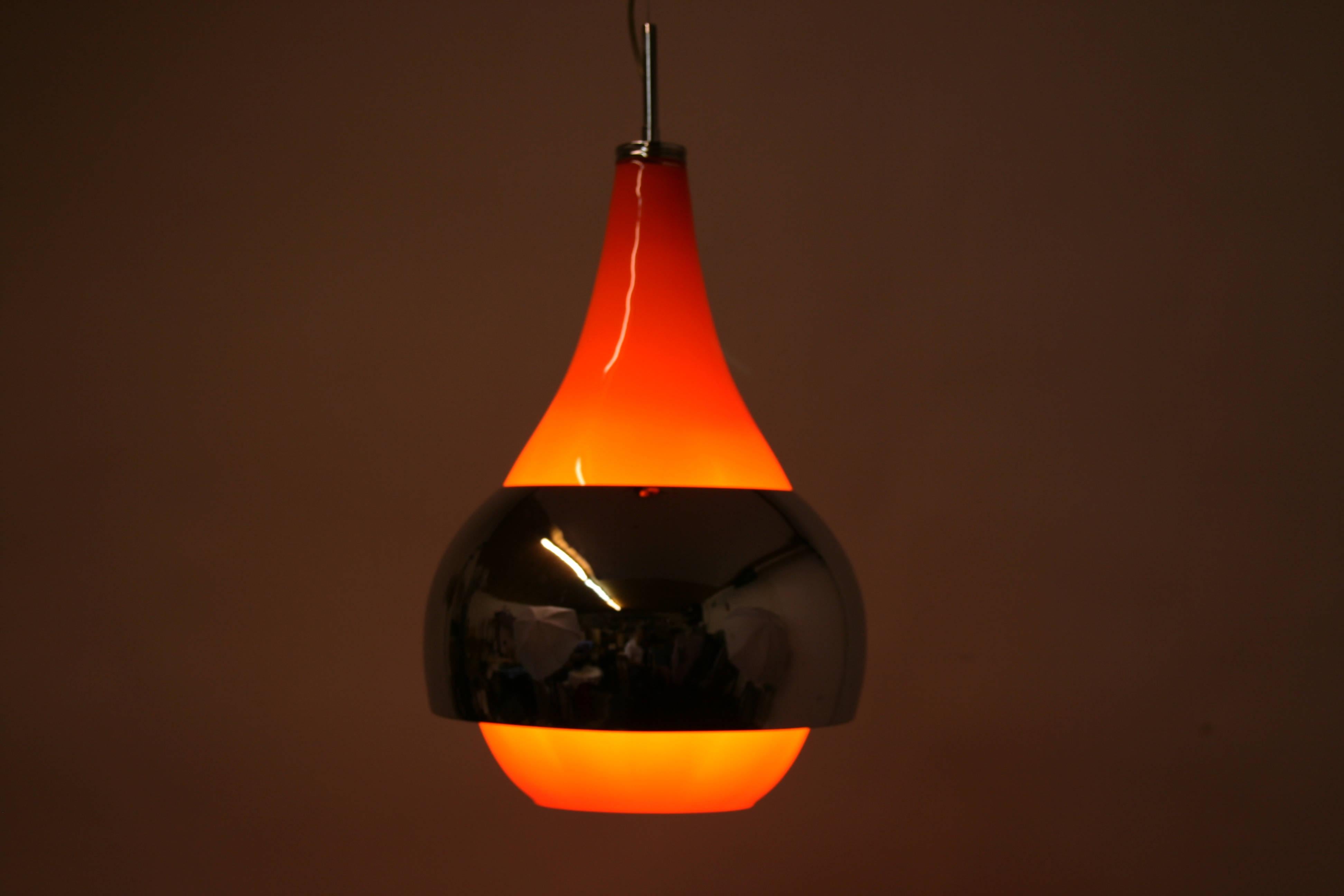 Pendant Ceiling Lamp Style Gae Aulenti Murano Glass Metal Chromium, Italy, 1970s In Good Condition For Sale In Vienna, AT