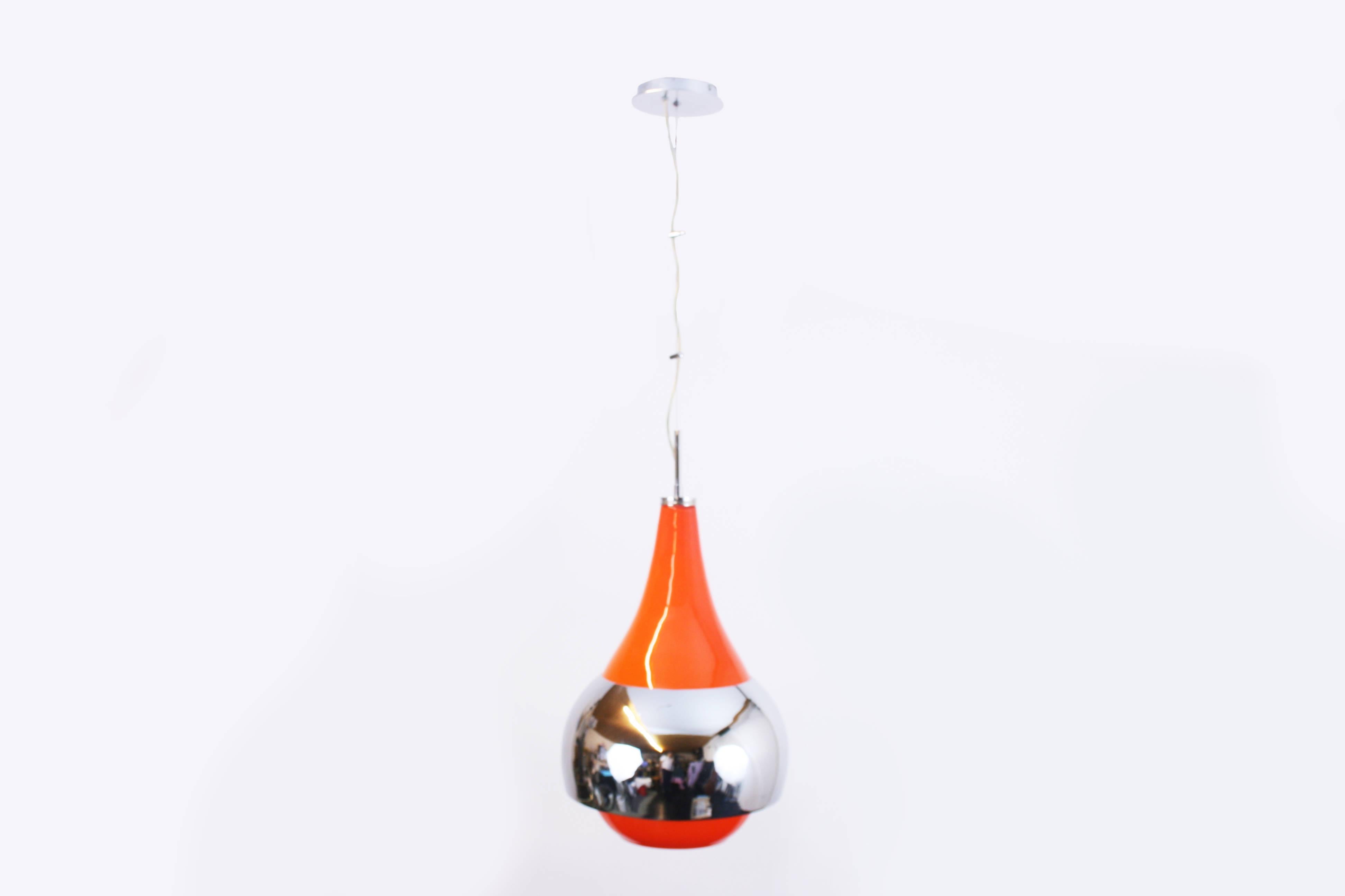 Late 20th Century Pendant Ceiling Lamp Style Gae Aulenti Murano Glass Metal Chromium, Italy, 1970s For Sale