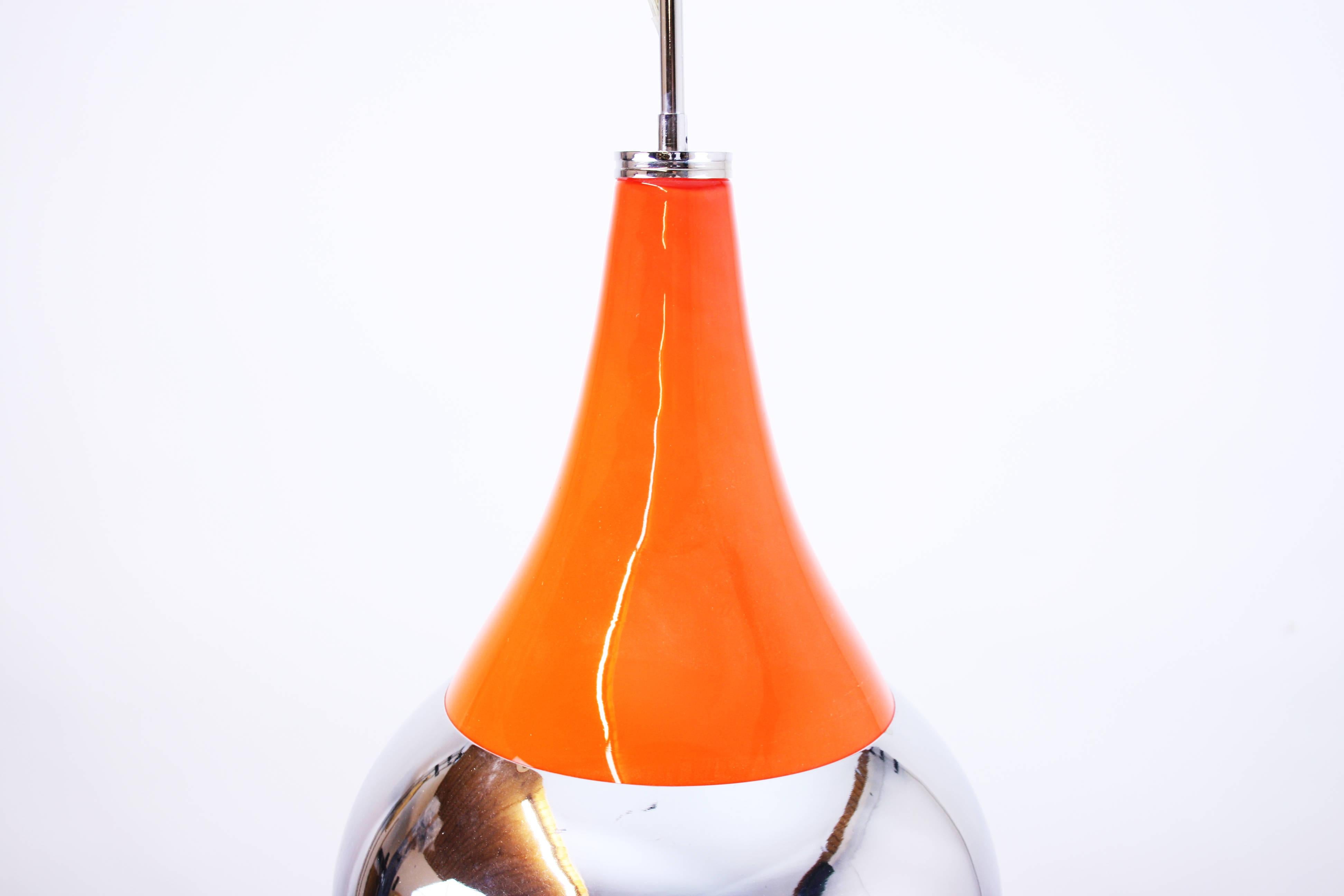 Pendant Ceiling Lamp Style Gae Aulenti Murano Glass Metal Chromium, Italy, 1970s For Sale 2