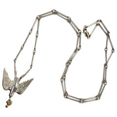 Pendant Chain Necklace Dove White Diamond Ruby Gold Heart Silver J Dauphin