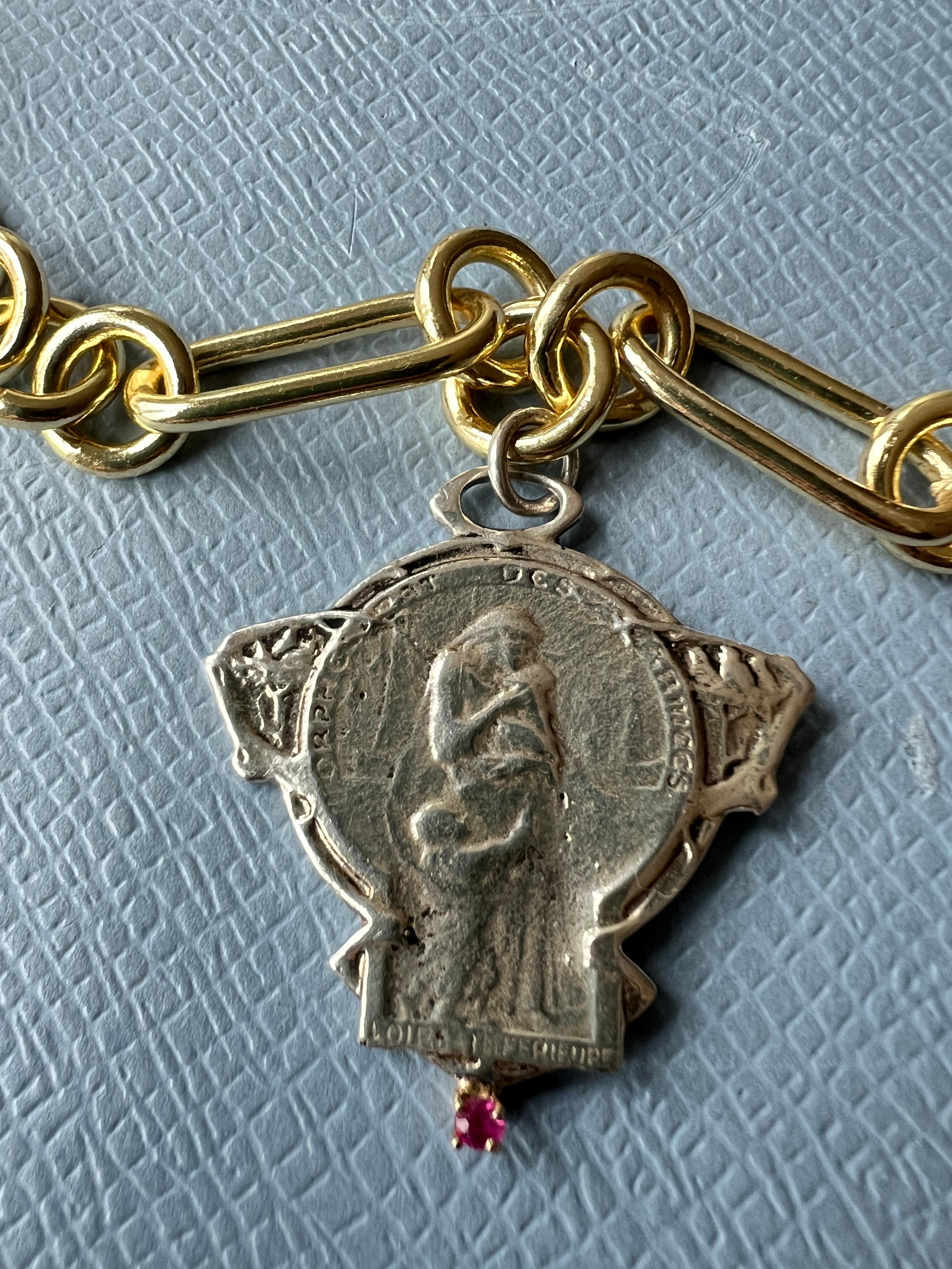 Halskette Choker im Jugendstil J Dauphin, Rubin Silber Medaille Chunky Kette 3