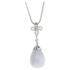 Pendant Chalcedony 0.15ct Diamonds Brilliant cut 18k White Gold