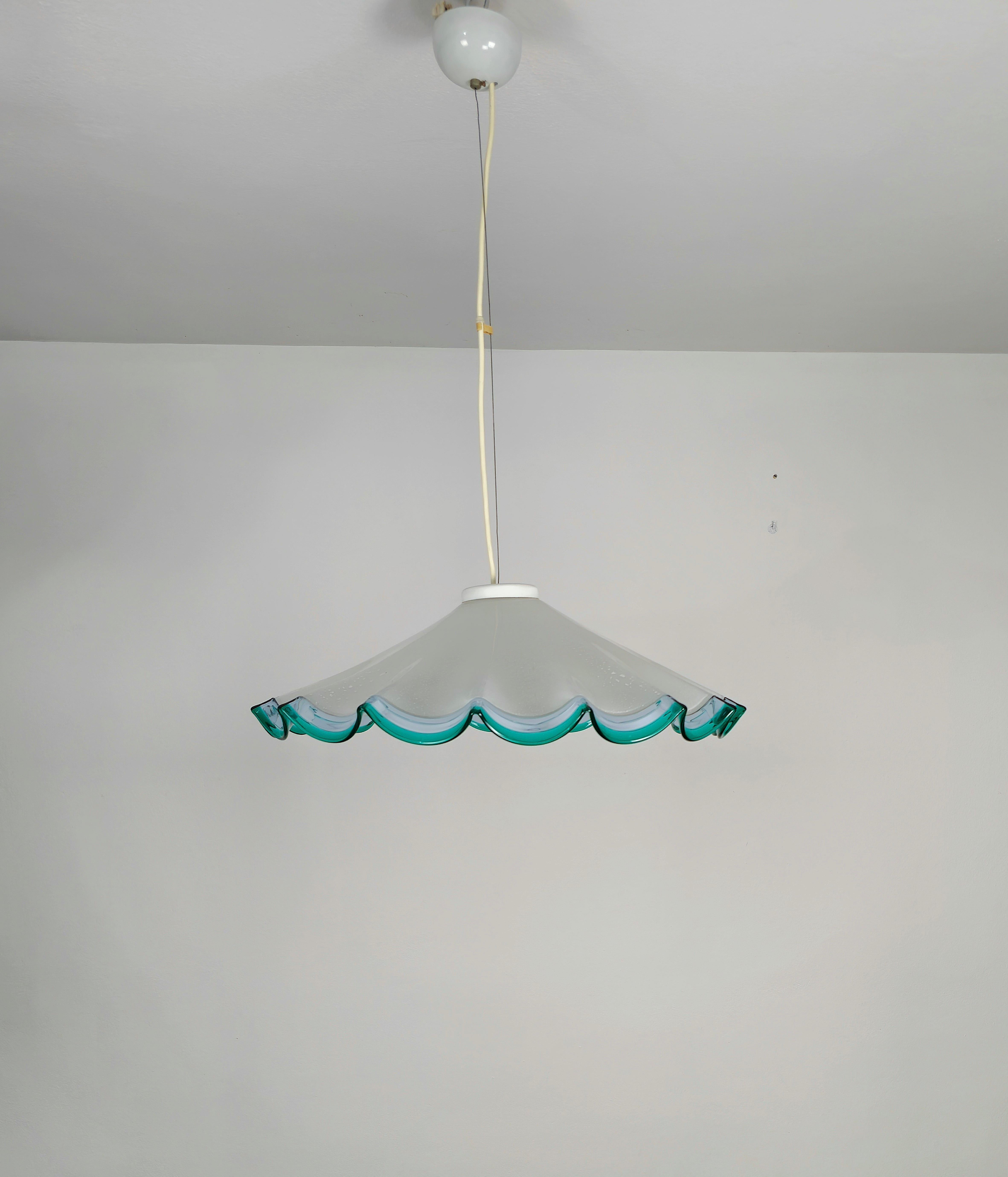 20th Century Pendant Chandelier Blown Murano Glass Postmodern Italian Design 1980s For Sale