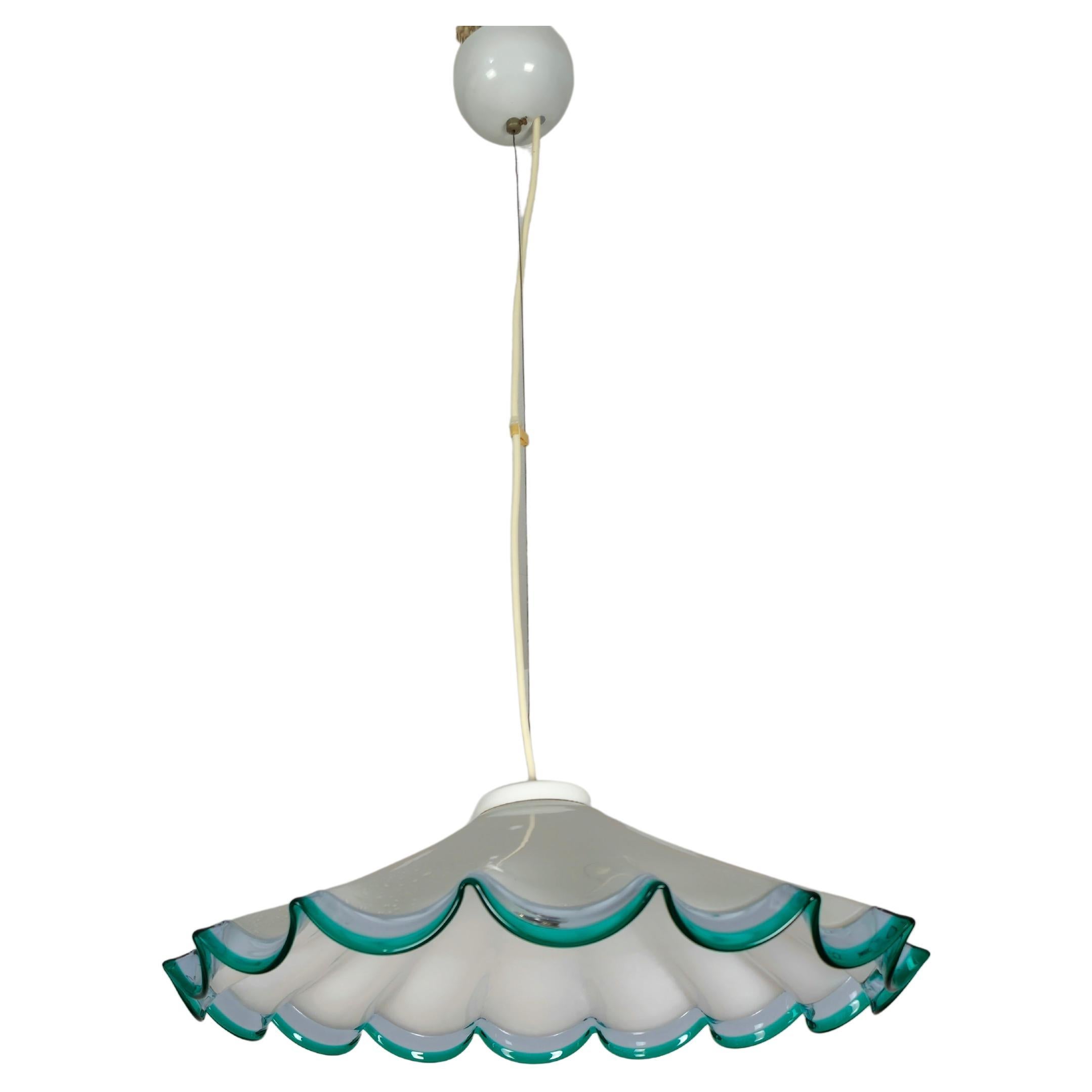 Pendant Chandelier Blown Murano Glass Postmodern Italian Design 1980s For Sale