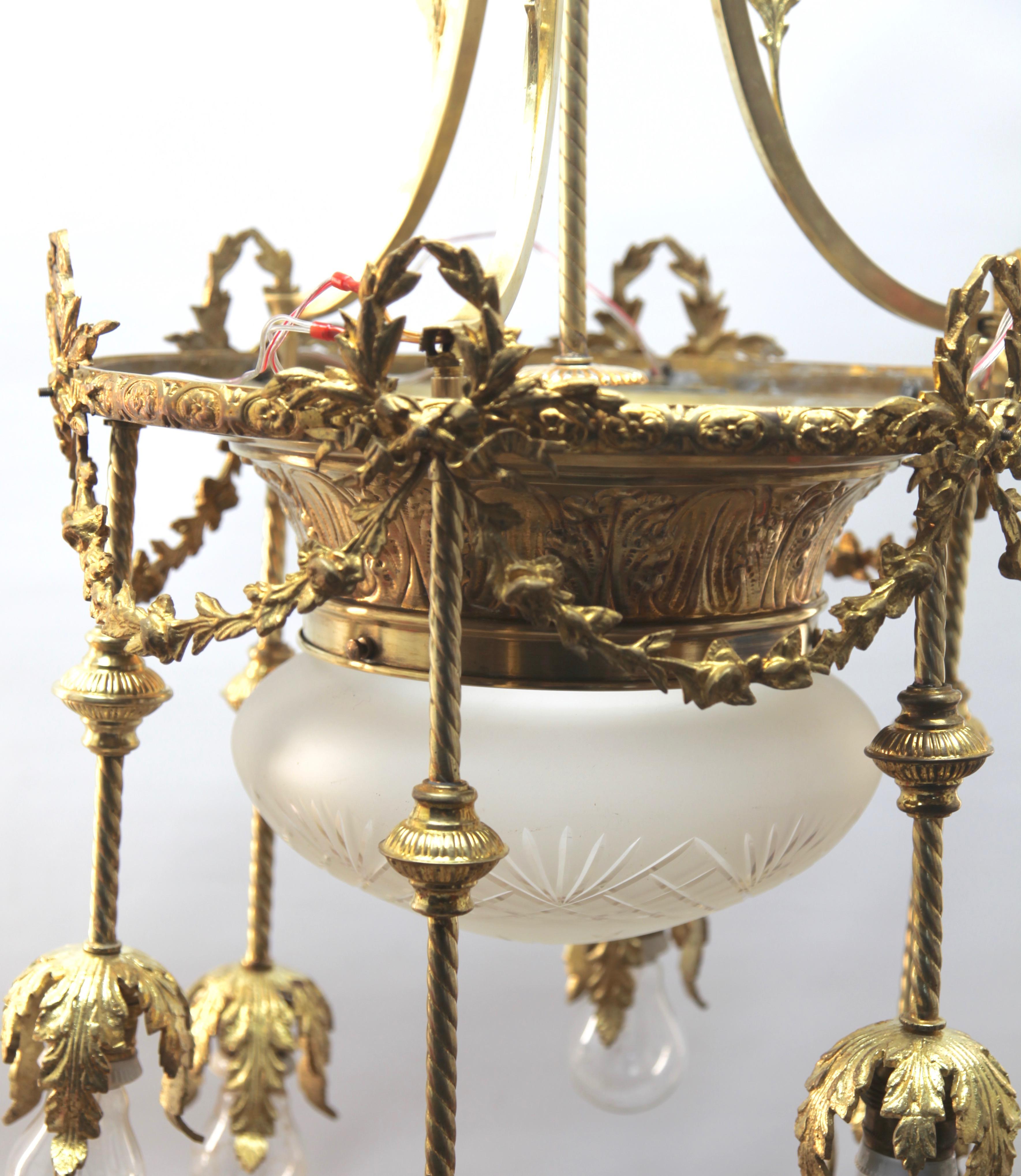 Pendant Chandelier Cast Brass with Six-Arms, Late 19th Century 1