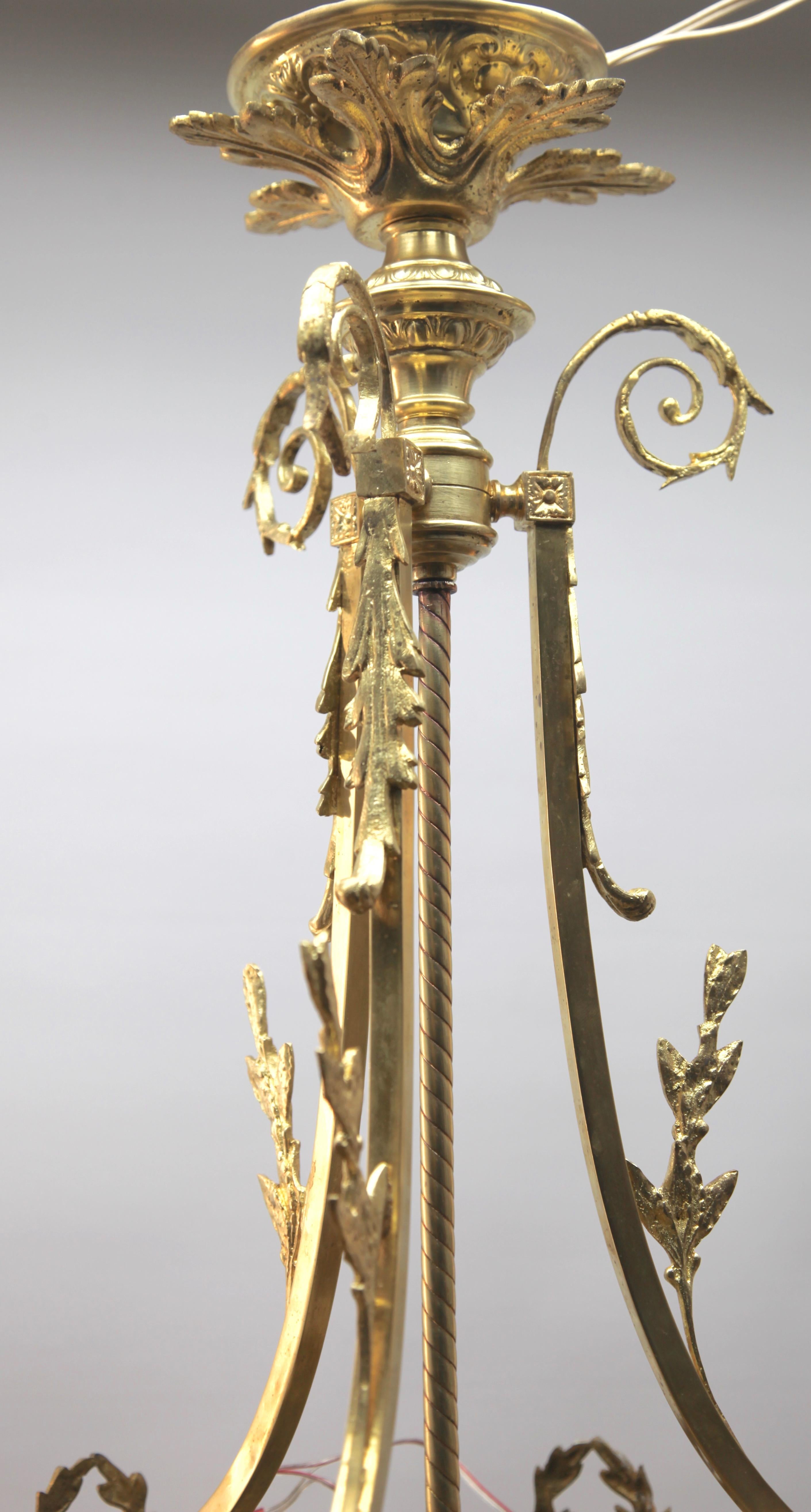 Pendant Chandelier Cast Brass with Six-Arms, Late 19th Century 2