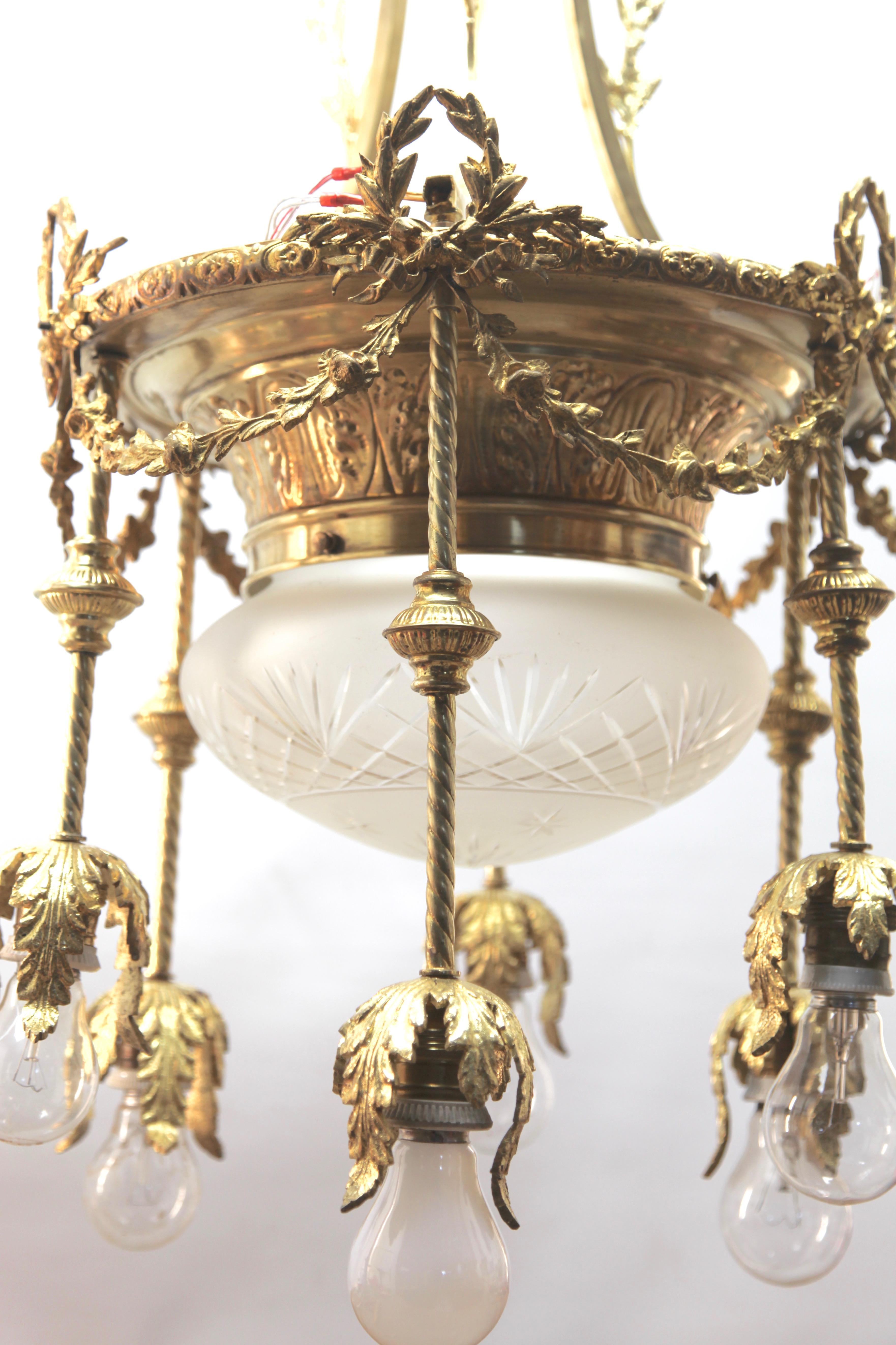 Pendant Chandelier Cast Brass with Six-Arms, Late 19th Century 3
