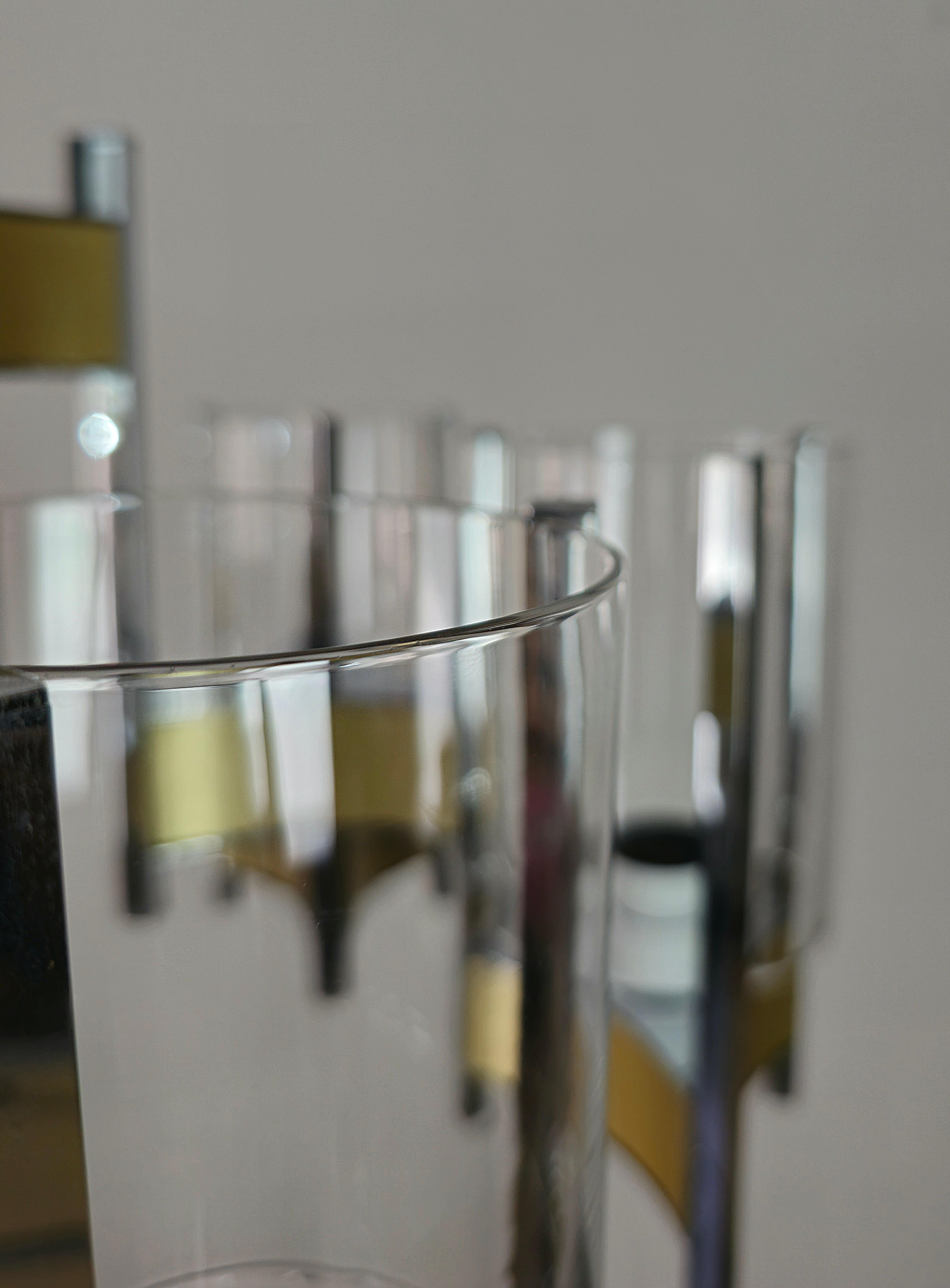 Metal Pendant Chandelier Gaetano Sciolari Glass Brass Midcentury Italian Design 1960s For Sale