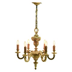 Pendant Chandelier Solid Cast Brass with Six-Arms, Late 19th Century