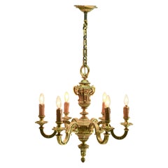 Antique Pendant Chandelier Solid Cast Brass with Six-Arms, Late 19th Century