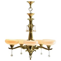 Antique Pendant Chandelier Solid Polished Brass with Five-Arms, Late 19th Century