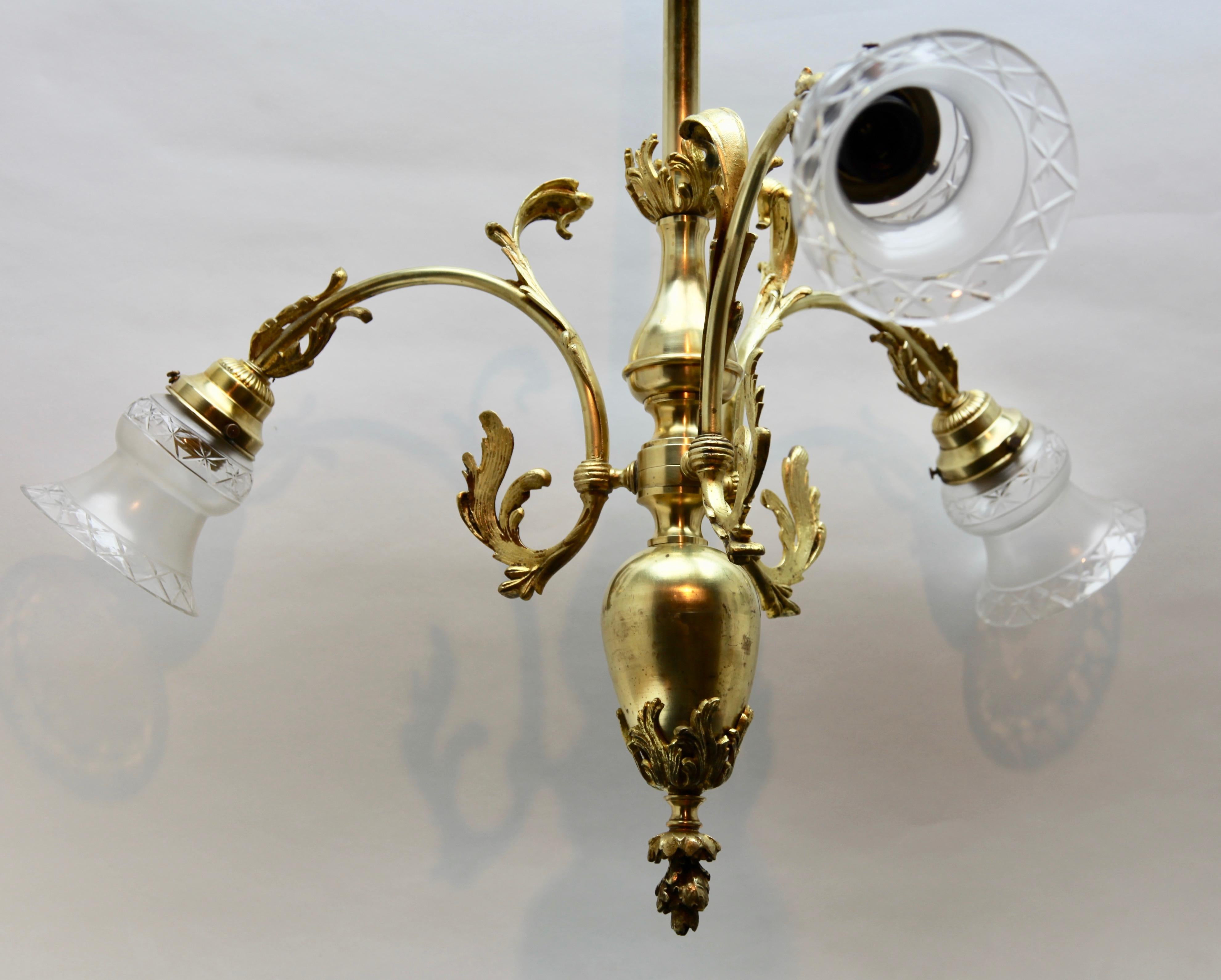 Pendant Chandelier Solid Polished Brass with Tree-Arms, Late 19th Century For Sale 7