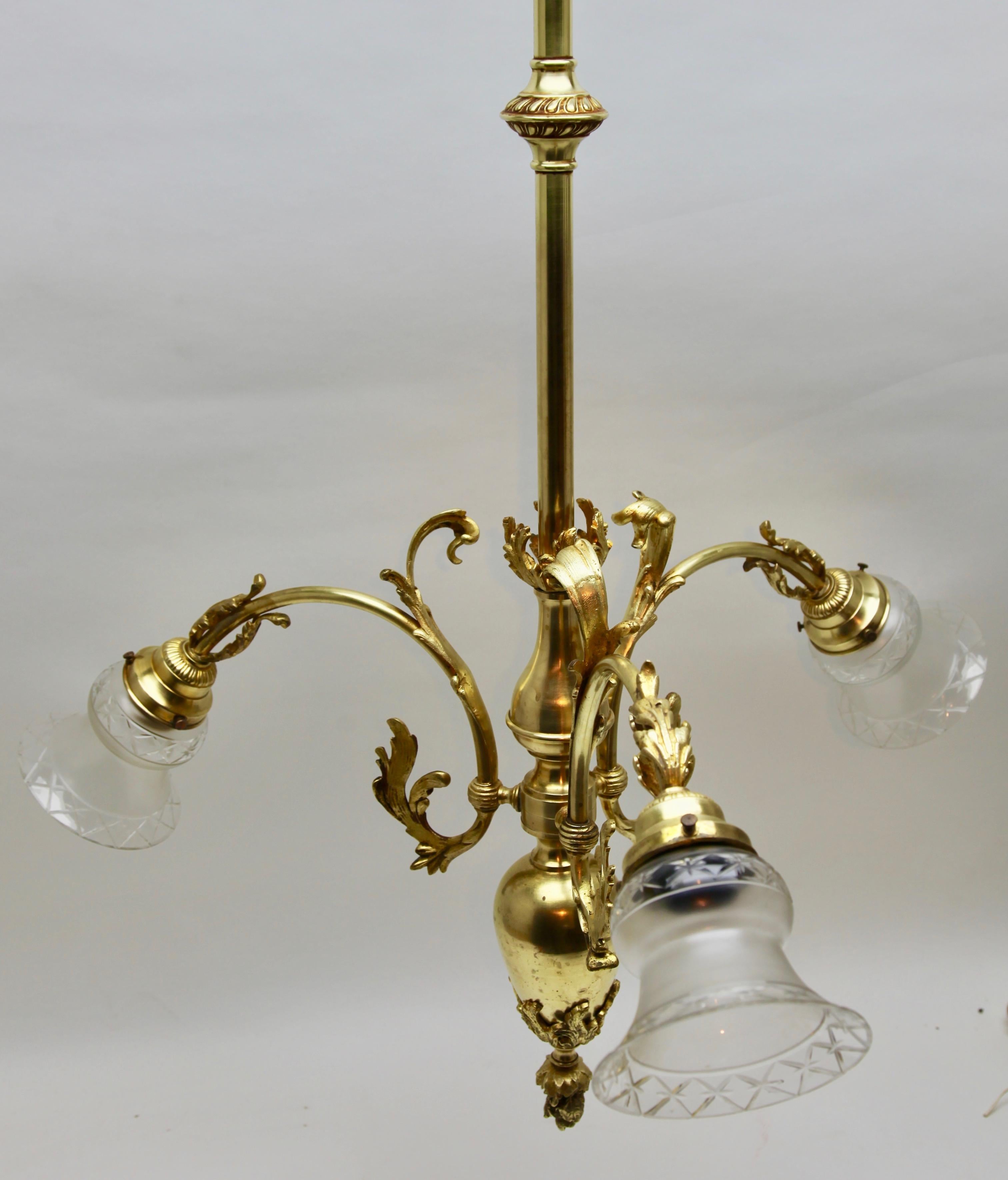 Pendant Chandelier Solid Polished Brass with Tree-Arms, Late 19th Century For Sale 9
