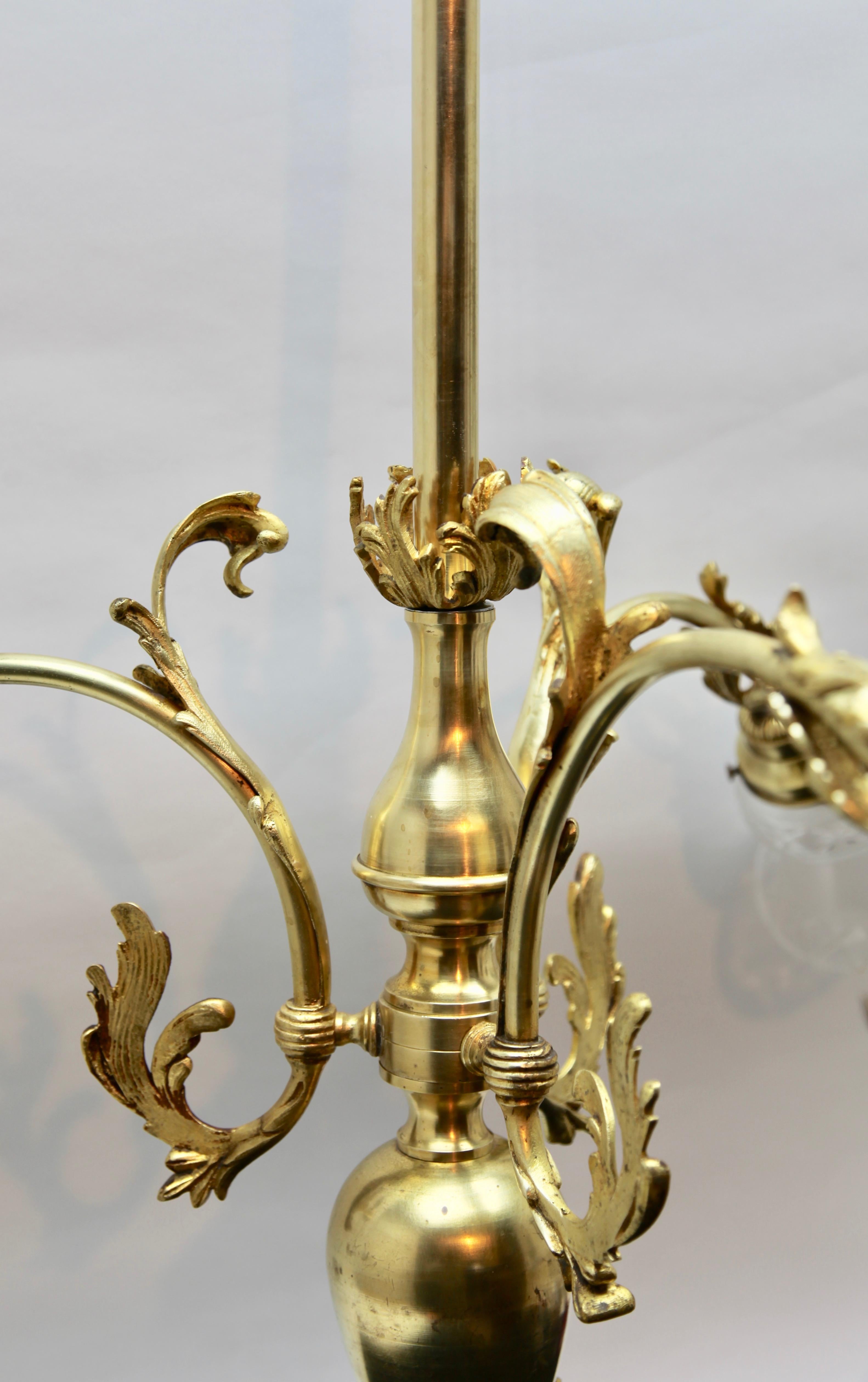 Cast Pendant Chandelier Solid Polished Brass with Tree-Arms, Late 19th Century For Sale