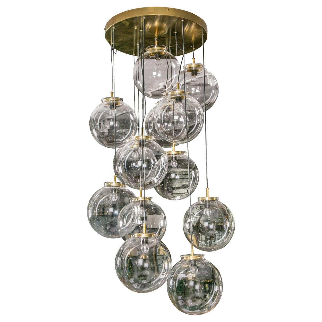 Pendant Chandelier with Thirteen Glass Globes