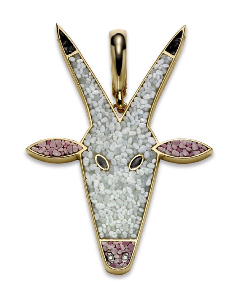 Modern Pendant Charm Yellow Gold White Diamonds Micro Mosaic Designed by Fuksas For Sale