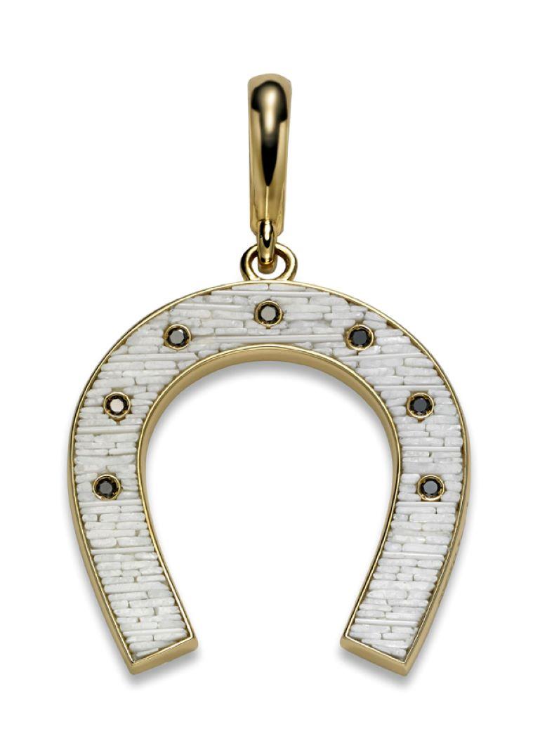 Modern Pendant Charm Yellow Gold White or Black Diamond Micro Mosaic Designed by Fuksas For Sale
