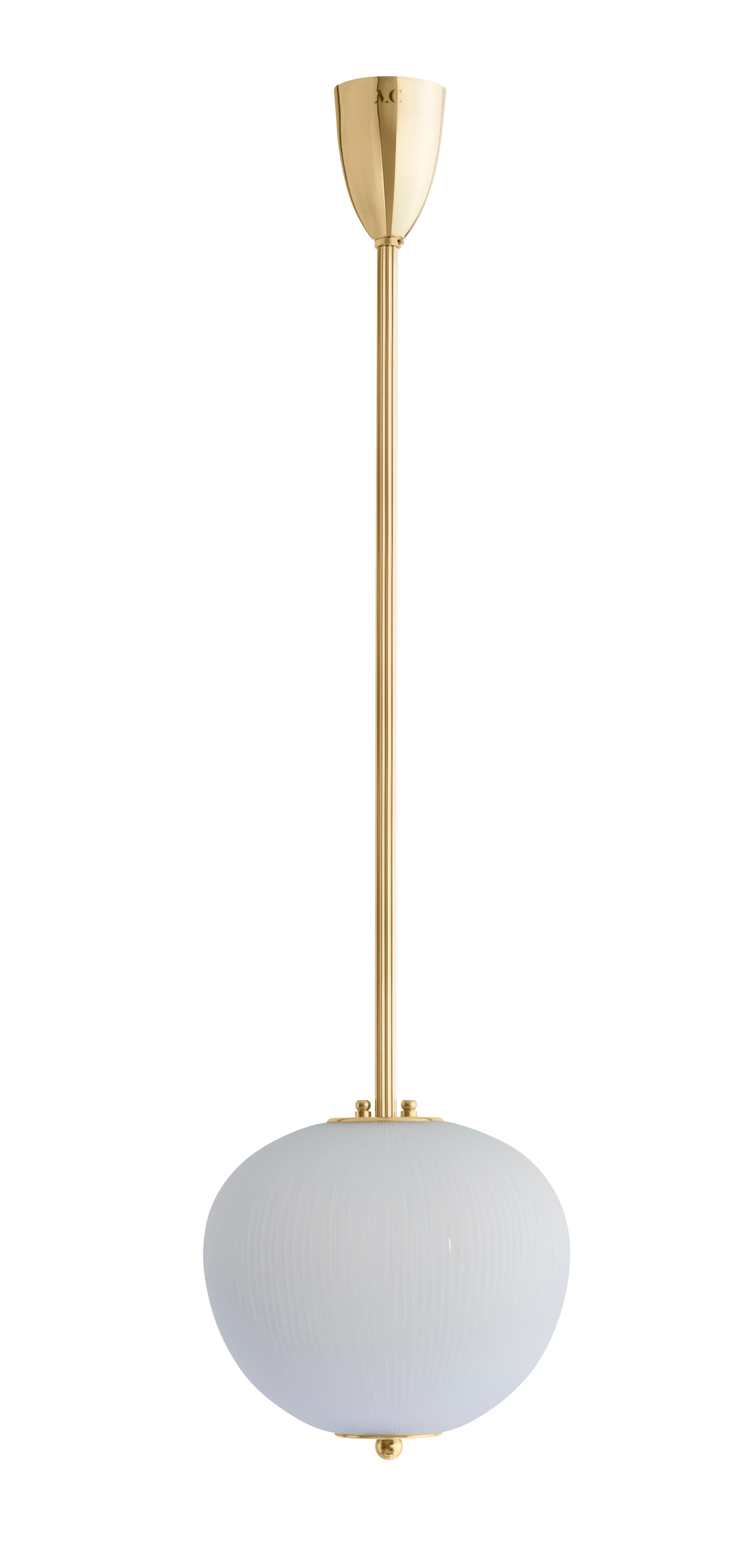 Pendant China 03 by Magic Circus Editions
Dimensions: H 90 x W 26.2 x D 26.2 cm, also available in H 110, 130, 150, 175, 190
Materials: Brass, mouth blown glass sculpted with a diamond saw
Colour: rich grey

Available finishes: Brass,