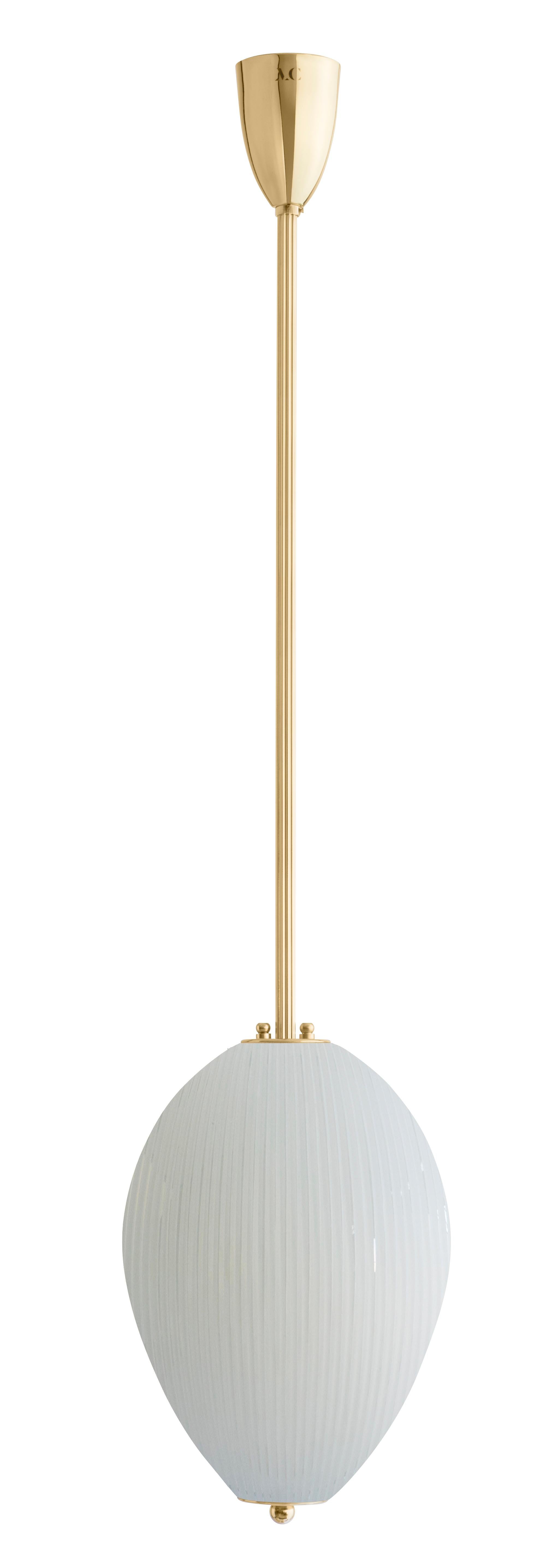 Pendant China 10 by Magic Circus Editions.
Dimensions: H 90 x W 32 x D 32 cm, also available in H 110, 130, 150, 175, 190 cm
Materials: brass, mouth blown glass sculpted with a diamond saw.
Colour: rich grey.

Available finishes: brass,