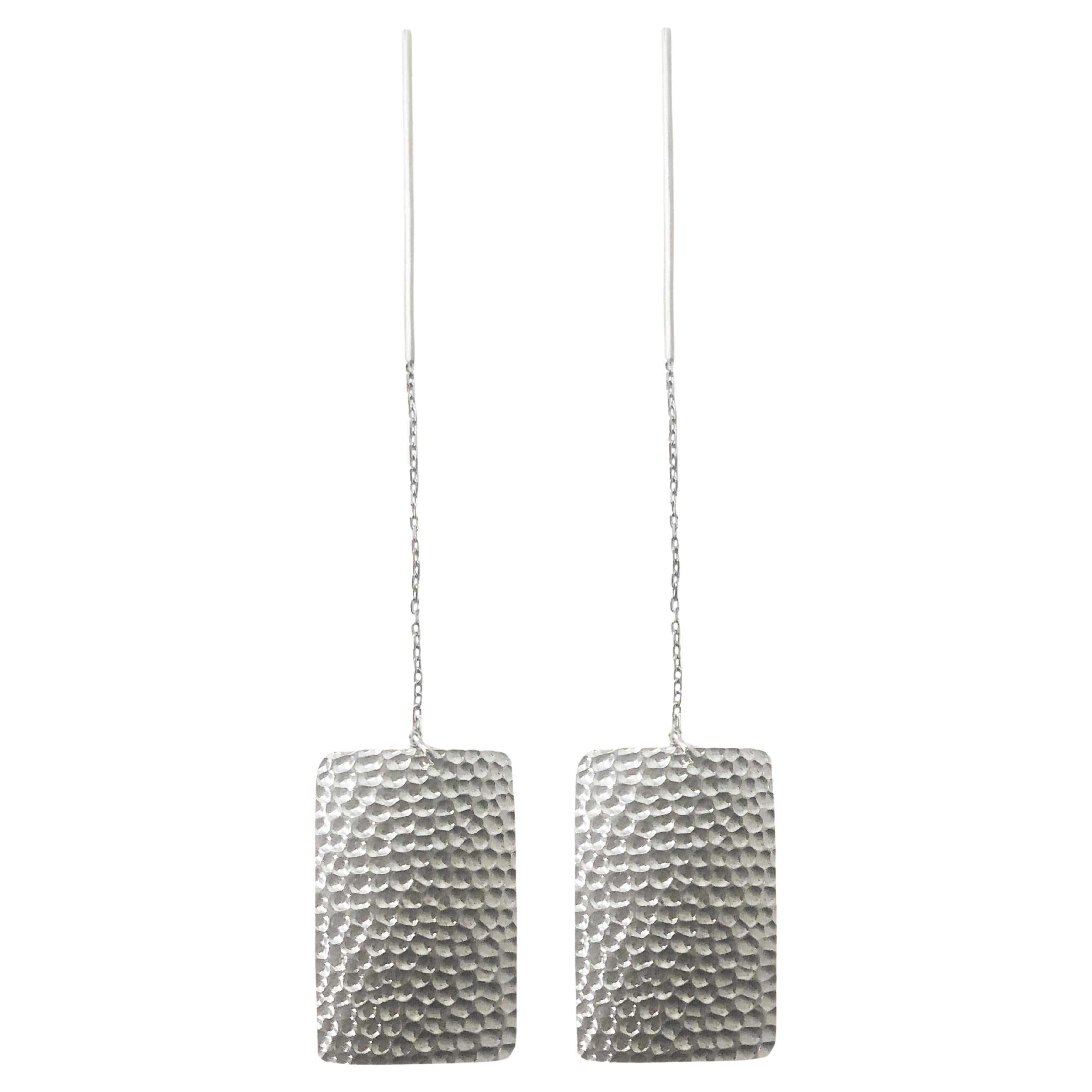 Pendant contemporary threaders chain Pair earrings with minimalisticdots texture For Sale