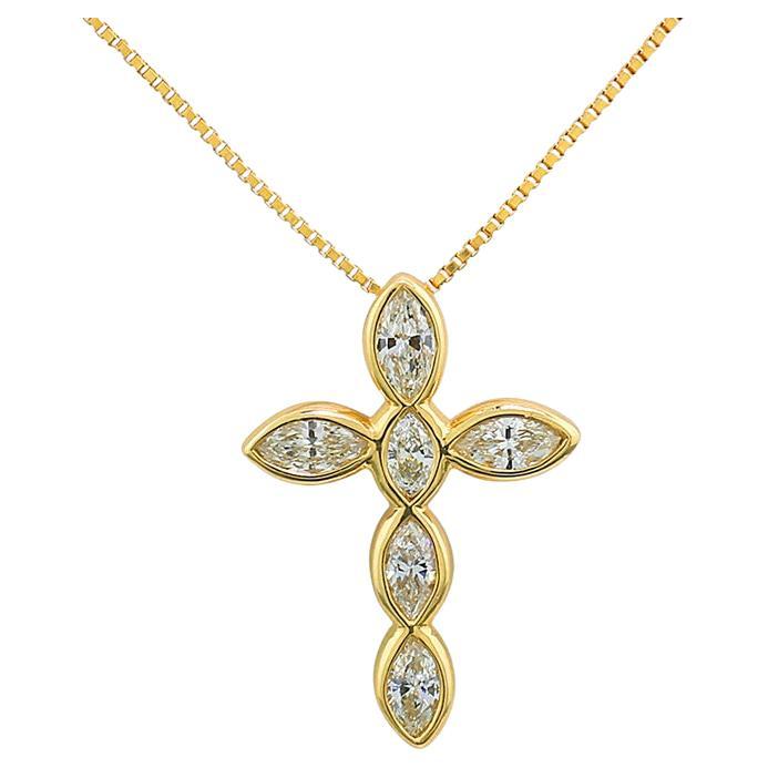 Pendant "Cross" sparkling diamonds marquise cut 1.29 ct Chain 18Kt Yellow Gold For Sale