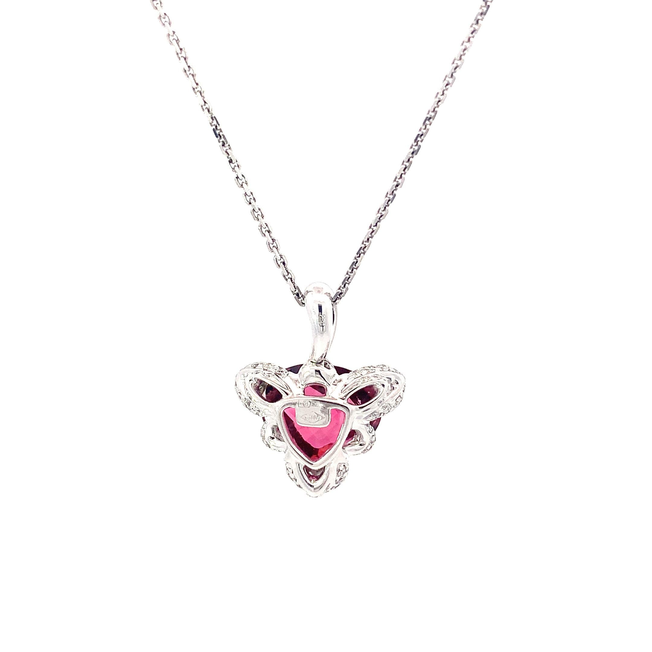 Trillion Cut Pendant Diamond and Pink Tourmaline Trillion Briollete For Sale