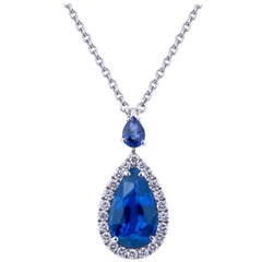 Pendant Drop Sapphire Necklace with Diamonds and Pear Cut Sapphire on Top