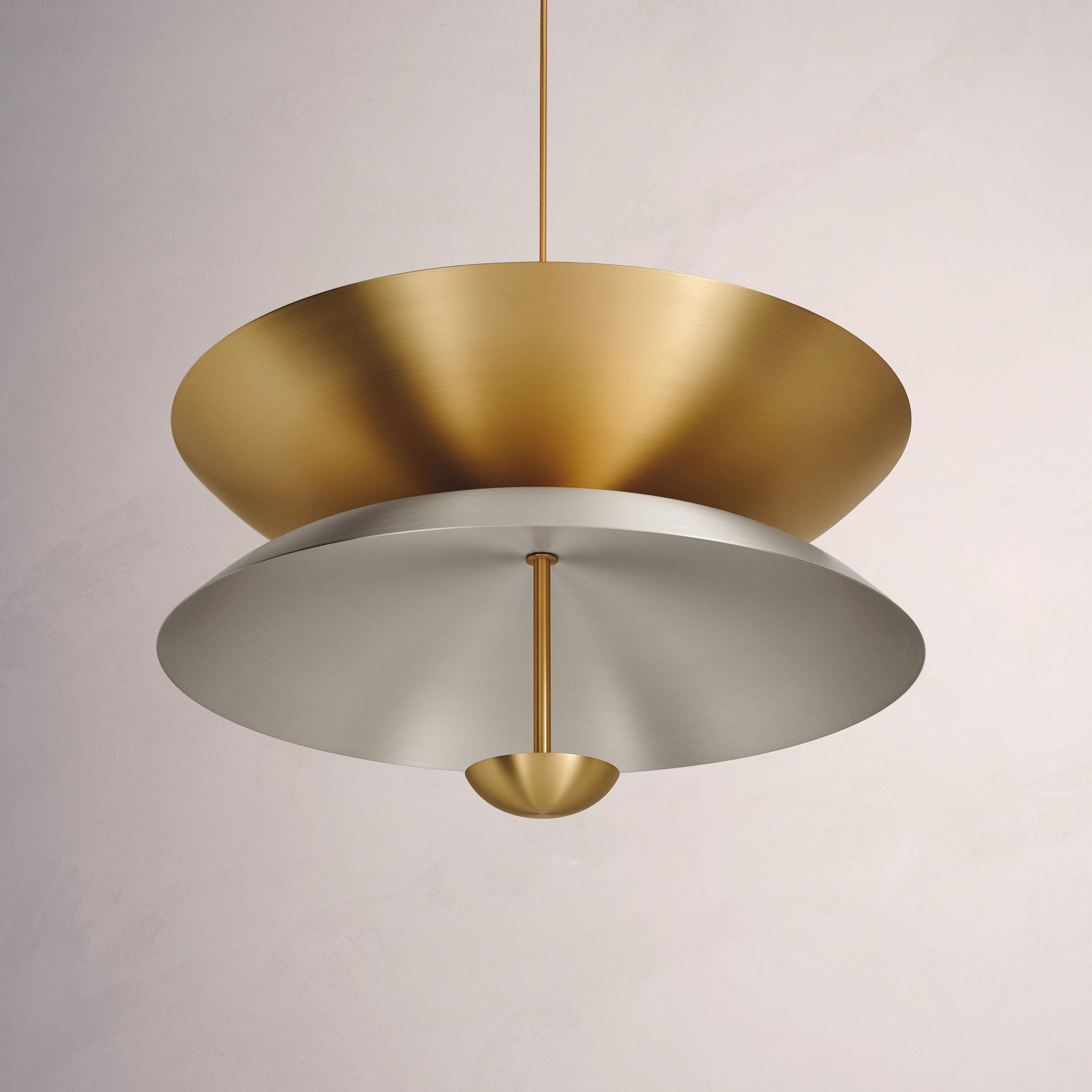 British 'Pendant Duo Seleno Sol 100' Handmade Brass and Steel Chandelier For Sale