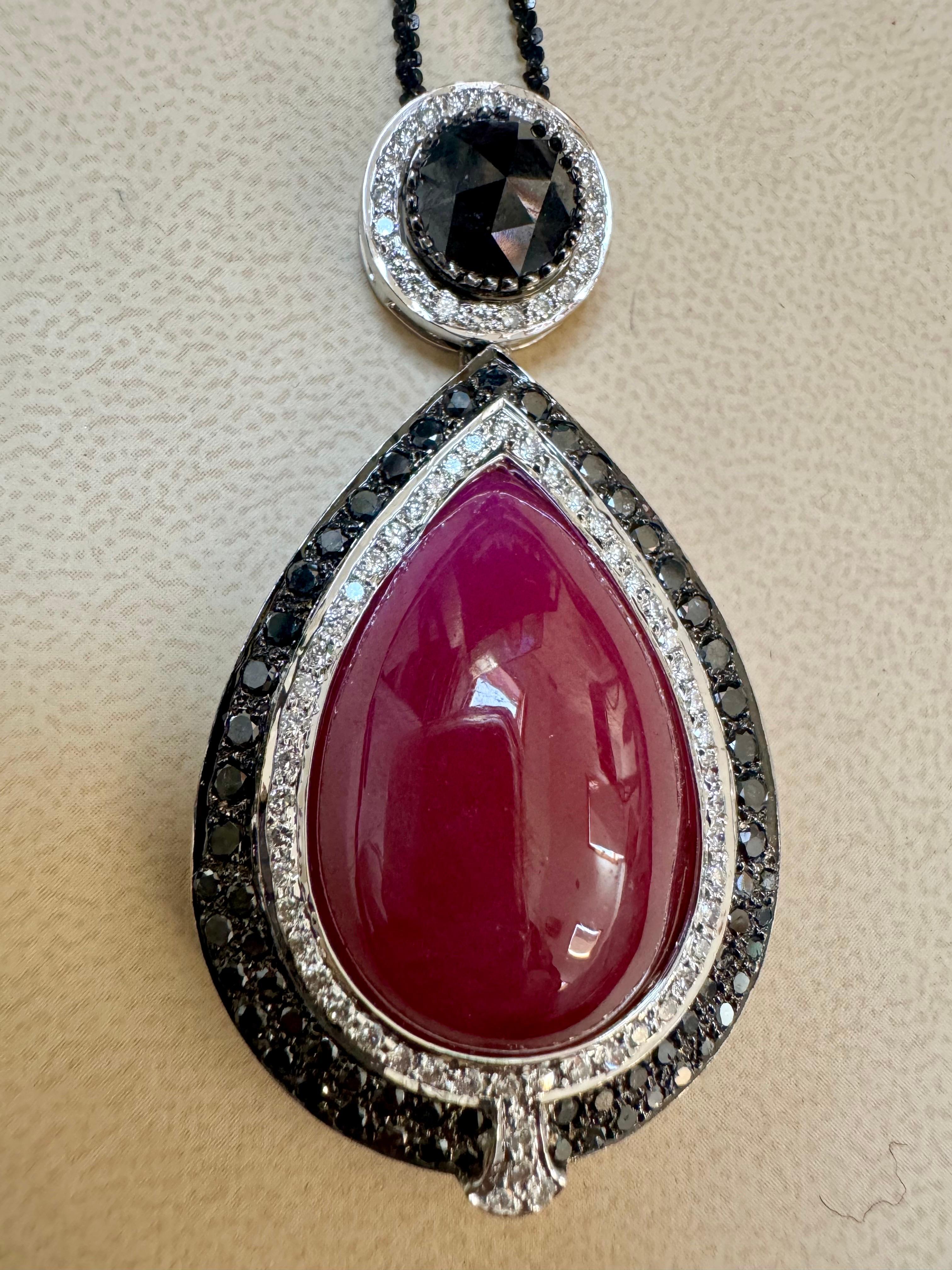  Pendant & Earring Suite 60Ct Natural Ruby No Heat & Black & White Diamond 18KWG For Sale 6