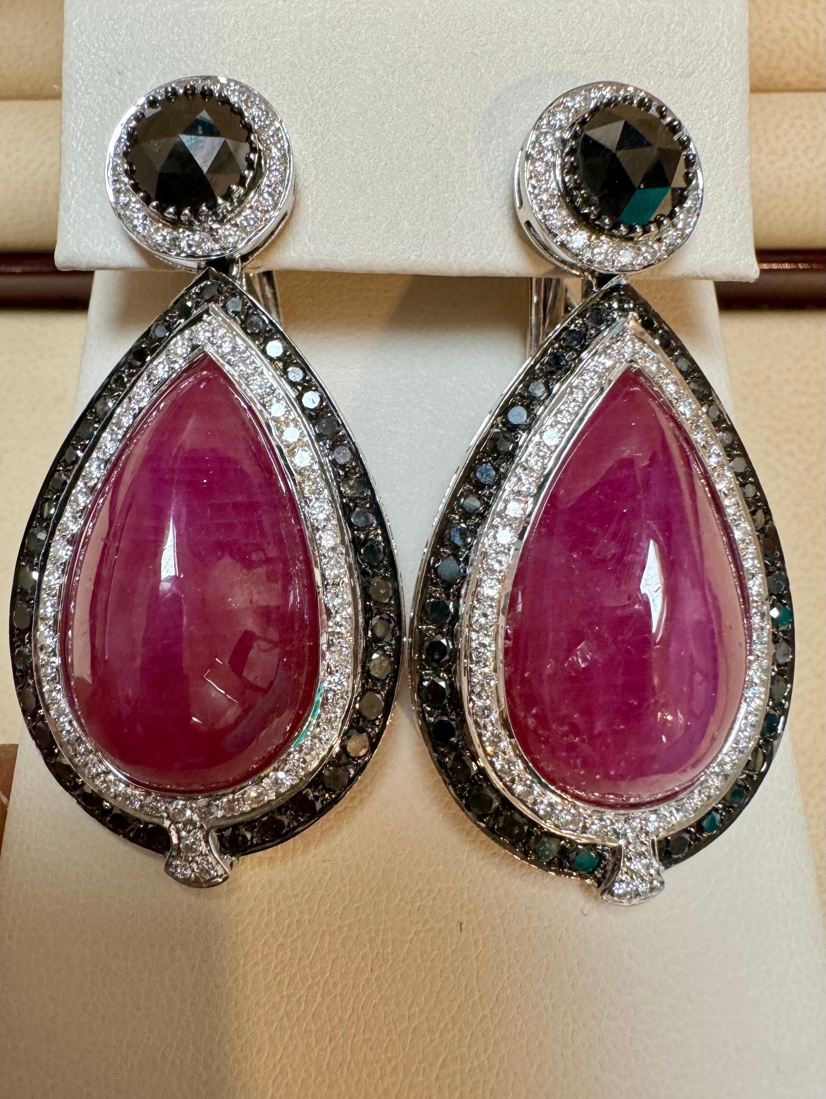  Pendant & Earring Suite 60Ct Natural Ruby No Heat & Black & White Diamond 18KWG For Sale 8