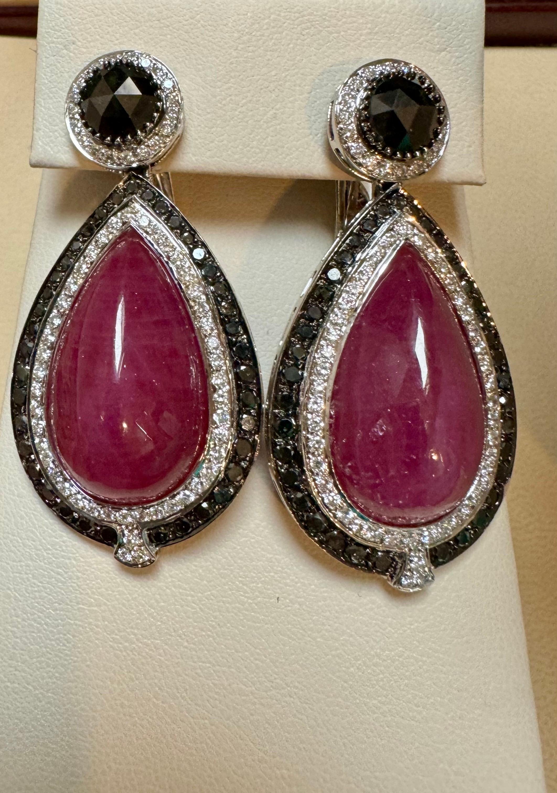  Pendant & Earring Suite 60Ct Natural Ruby No Heat & Black & White Diamond 18KWG For Sale 9
