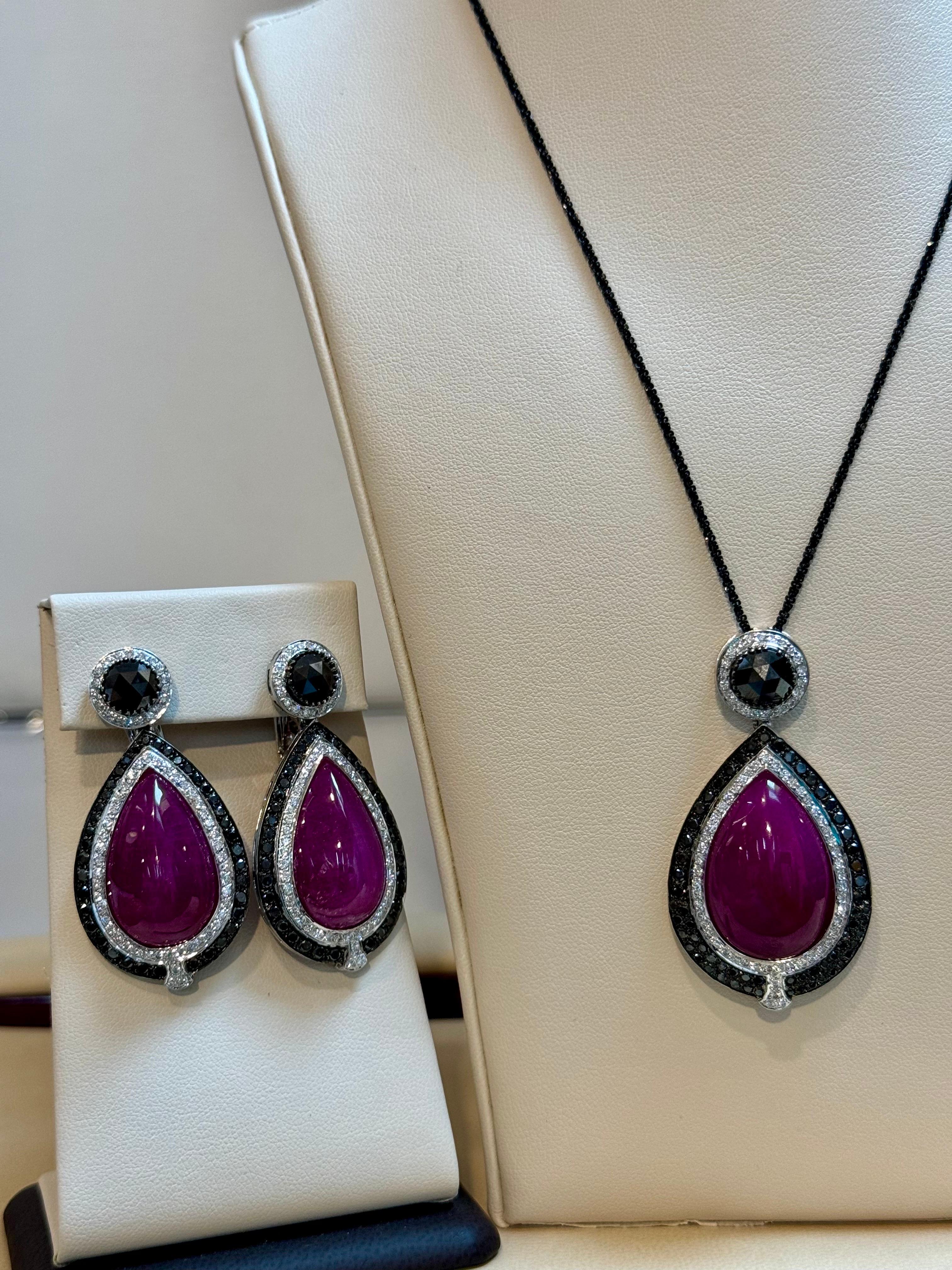  Pendant & Earring Suite 60Ct Natural Ruby No Heat & Black & White Diamond 18KWG For Sale 10