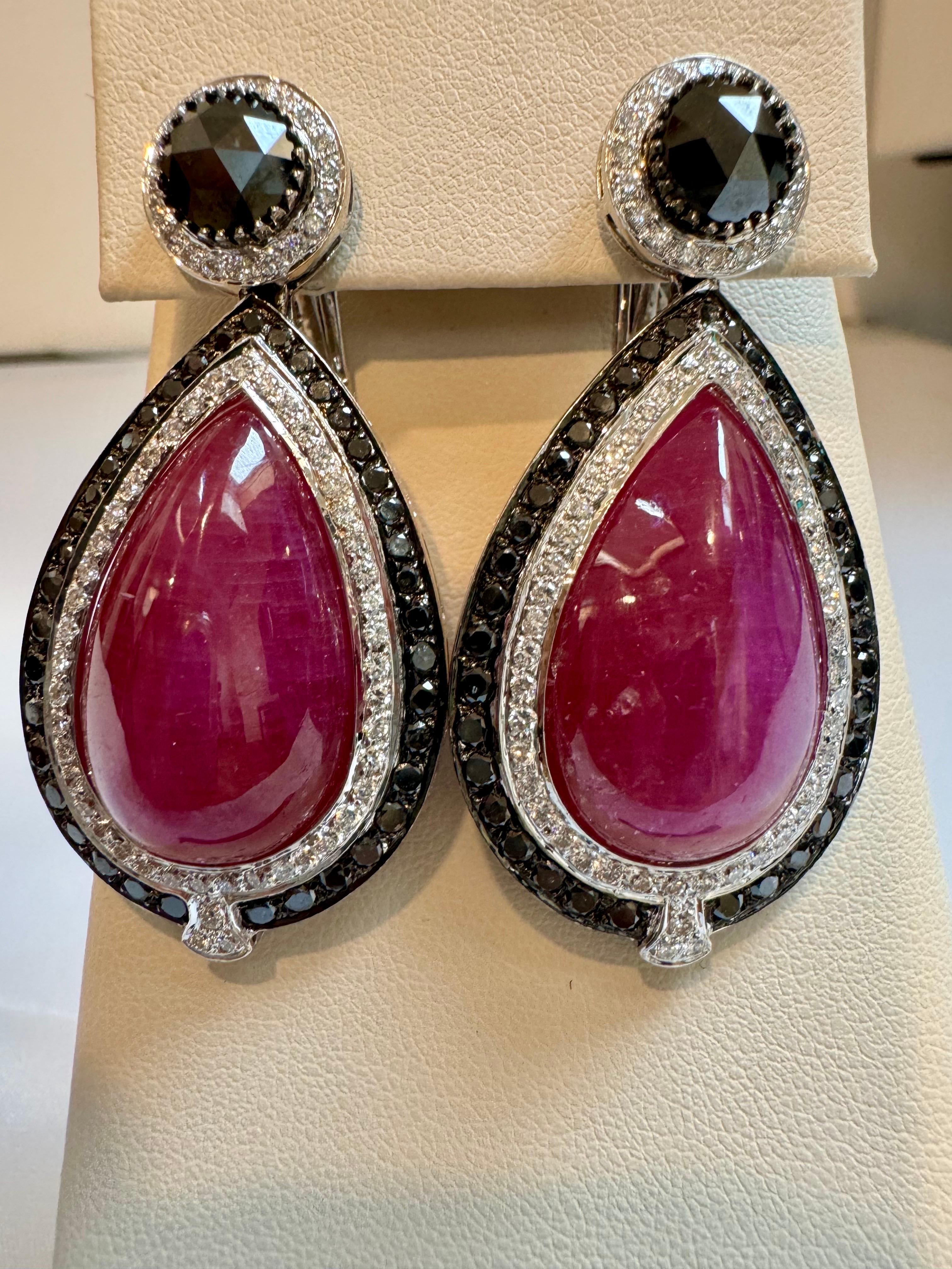  Pendant & Earring Suite 60Ct Natural Ruby No Heat & Black & White Diamond 18KWG For Sale 11