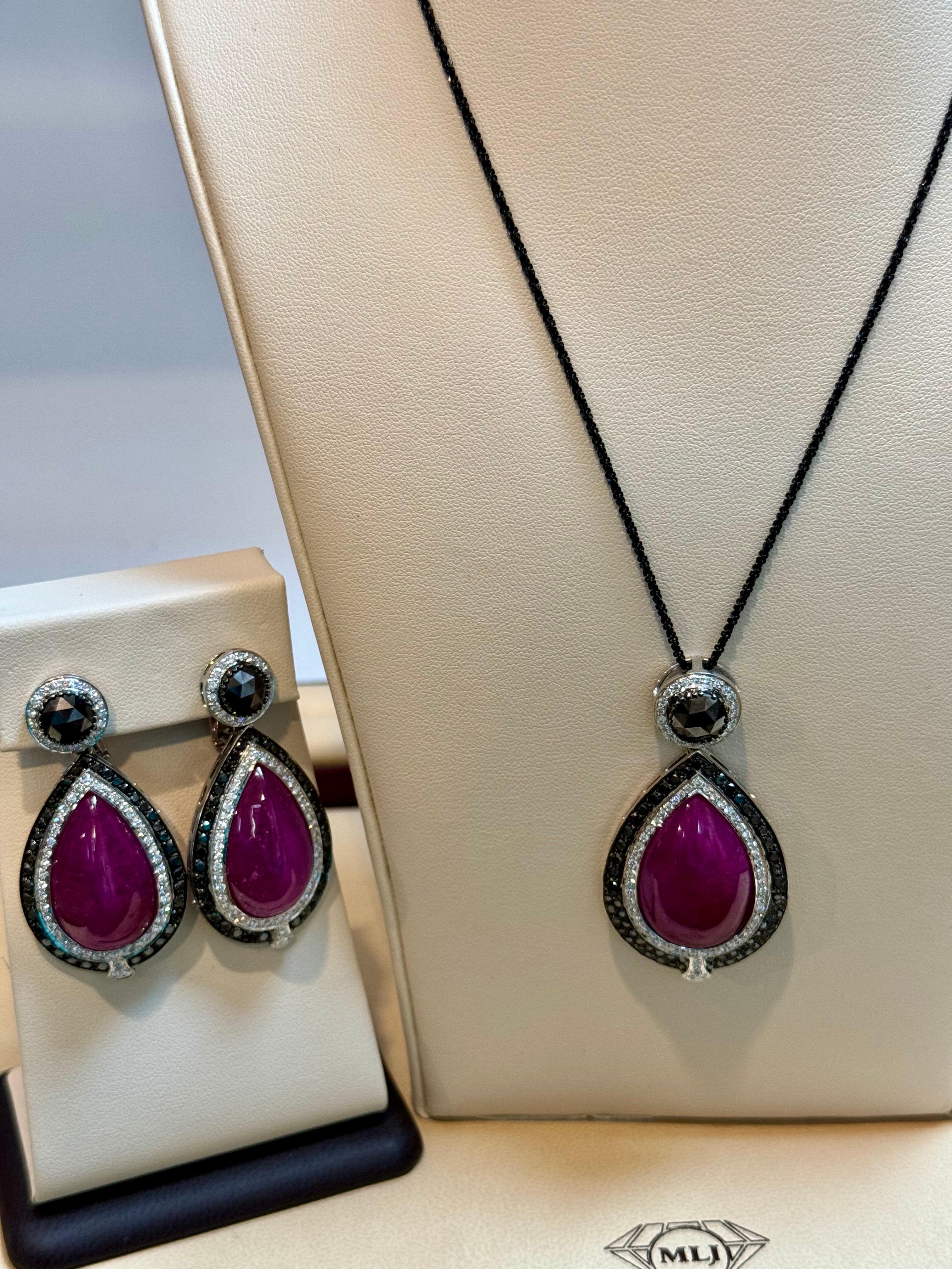  Pendant & Earring Suite 60Ct Natural Ruby No Heat & Black & White Diamond 18KWG For Sale 12