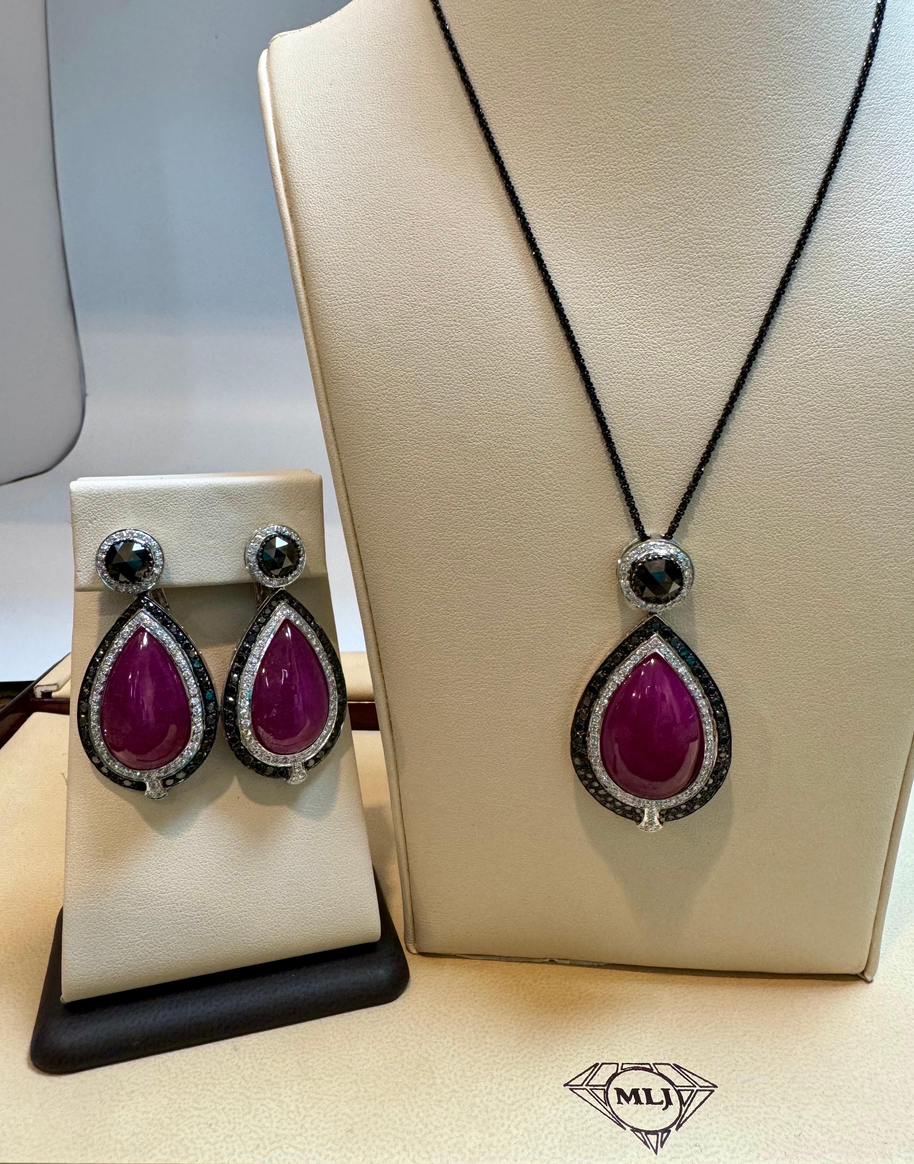  Pendant & Earring Suite 60Ct Natural Ruby No Heat & Black & White Diamond 18KWG For Sale 13