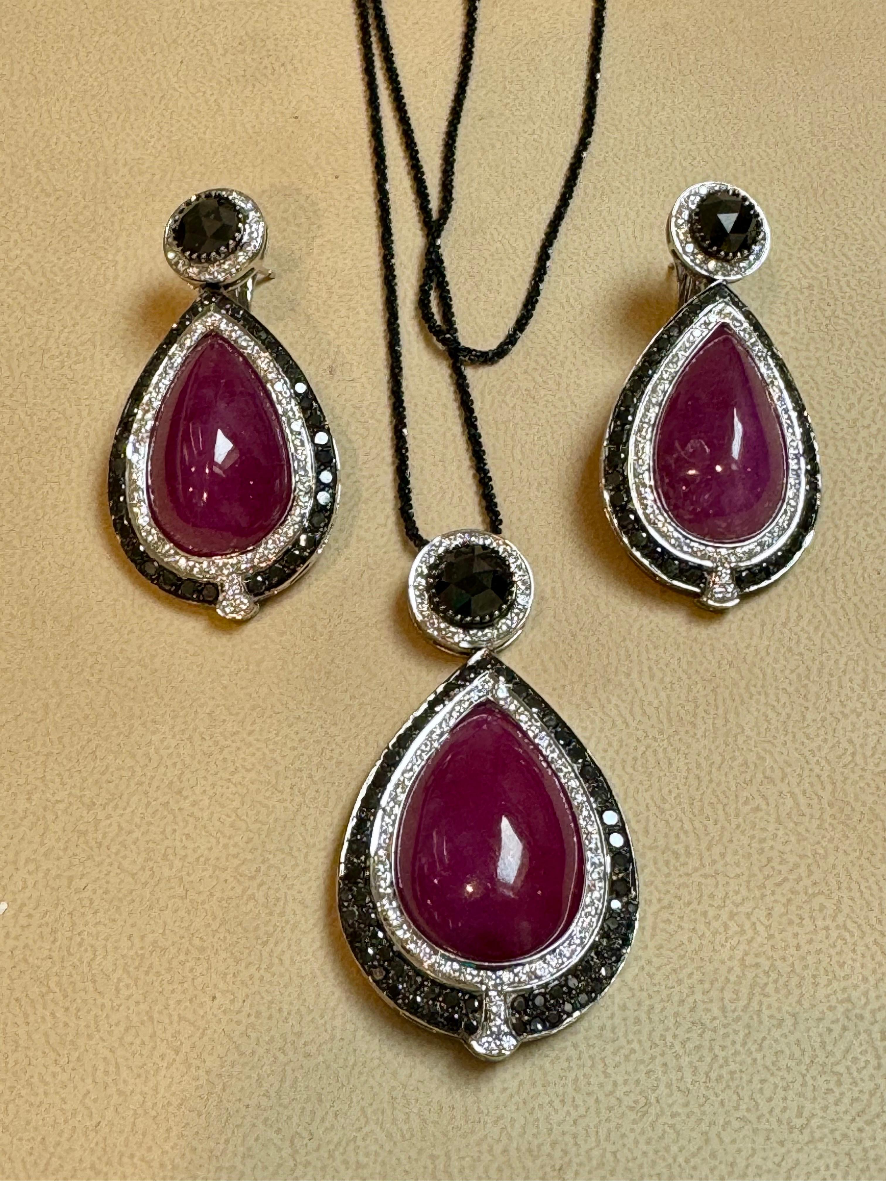  Pendant & Earring Suite 60Ct Natural Ruby No Heat & Black & White Diamond 18KWG For Sale 14